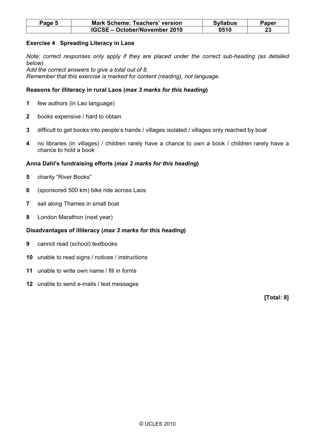 Mark scheme, page 5 of 9