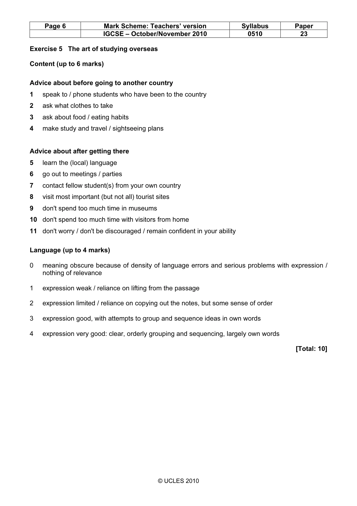 Mark scheme, page 6 of 9