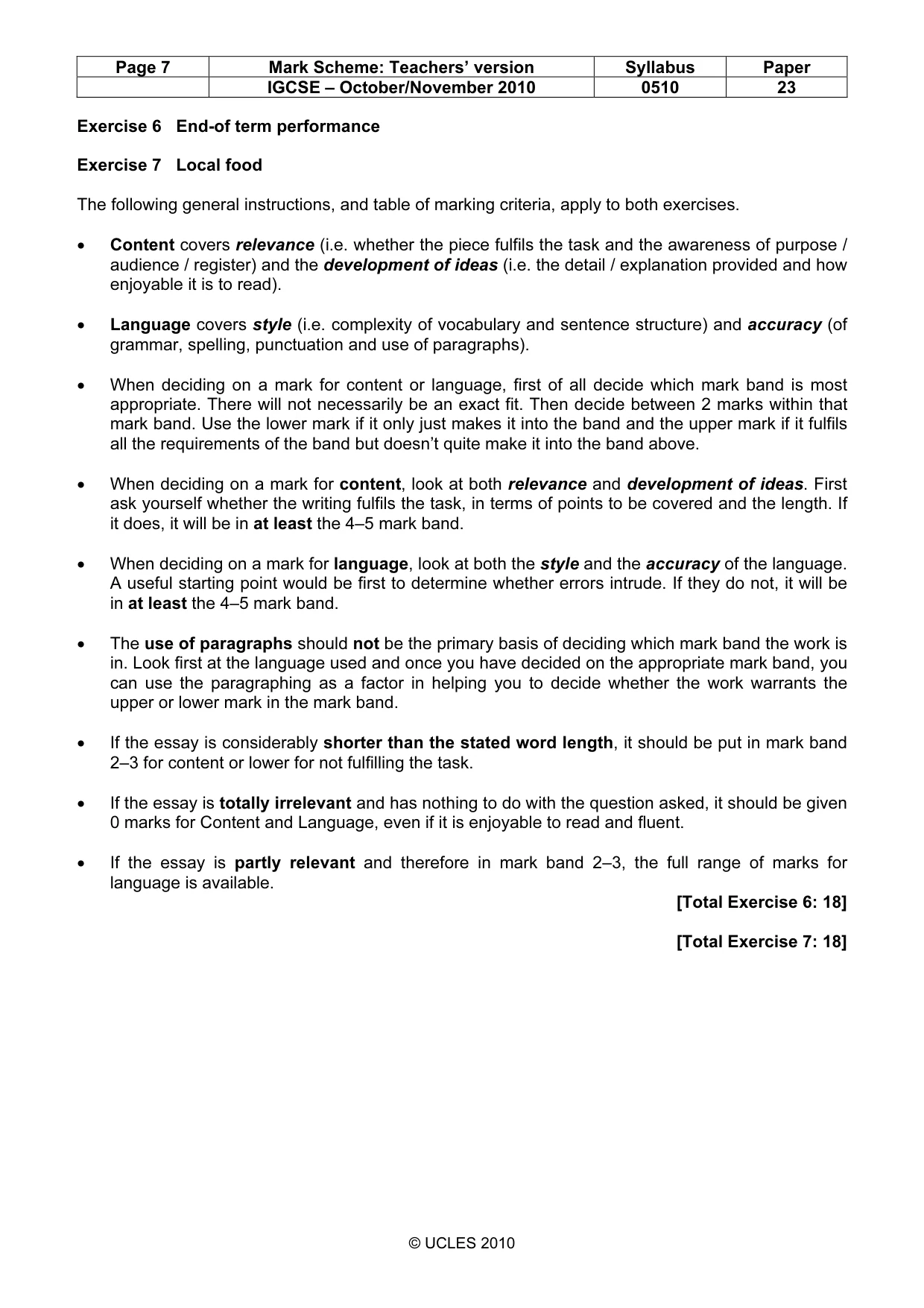 Mark scheme, page 7 of 9