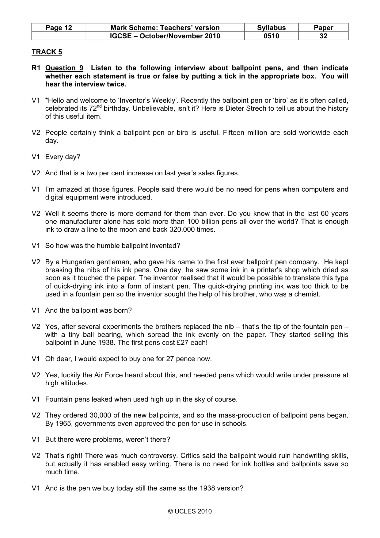 Mark scheme, page 12 of 14