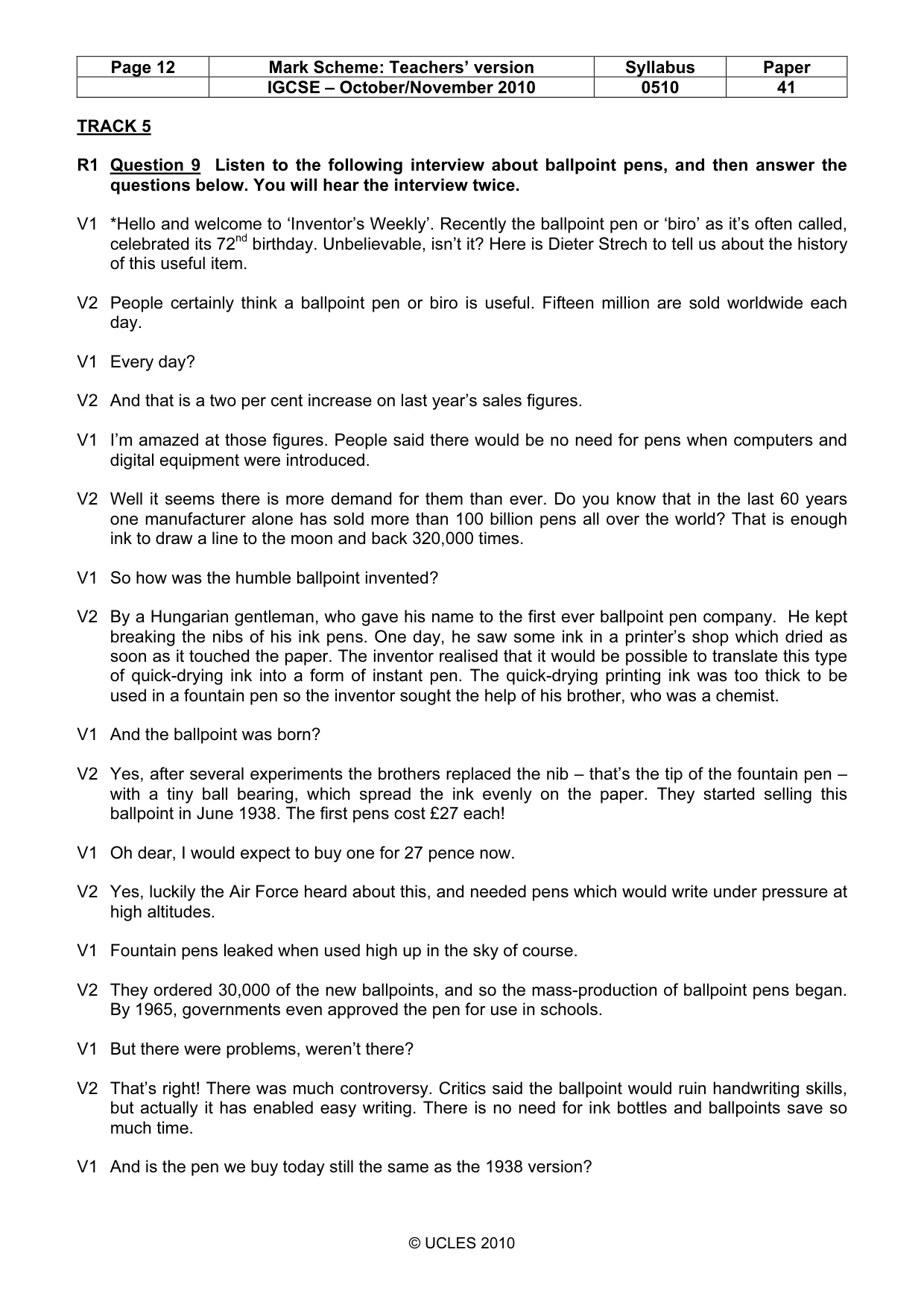Mark scheme, page 12 of 14