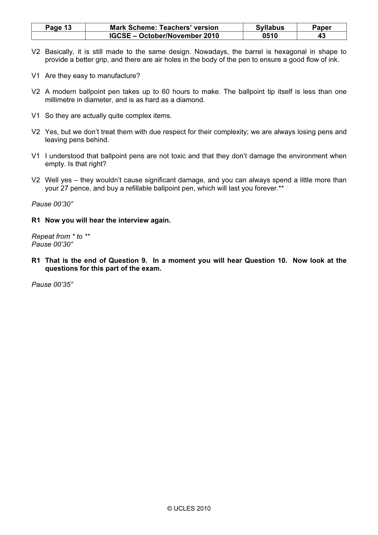 Mark scheme, page 13 of 14