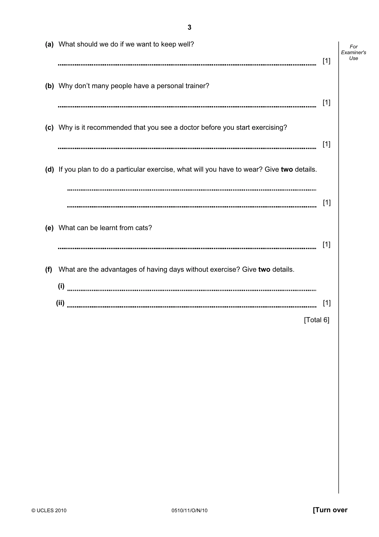 Cambridge IGCSE English - Second Language (oral endorsement) 0510 2010 Oct/Nov Paper 1 · Variant 1 question paper, page 3 of 16