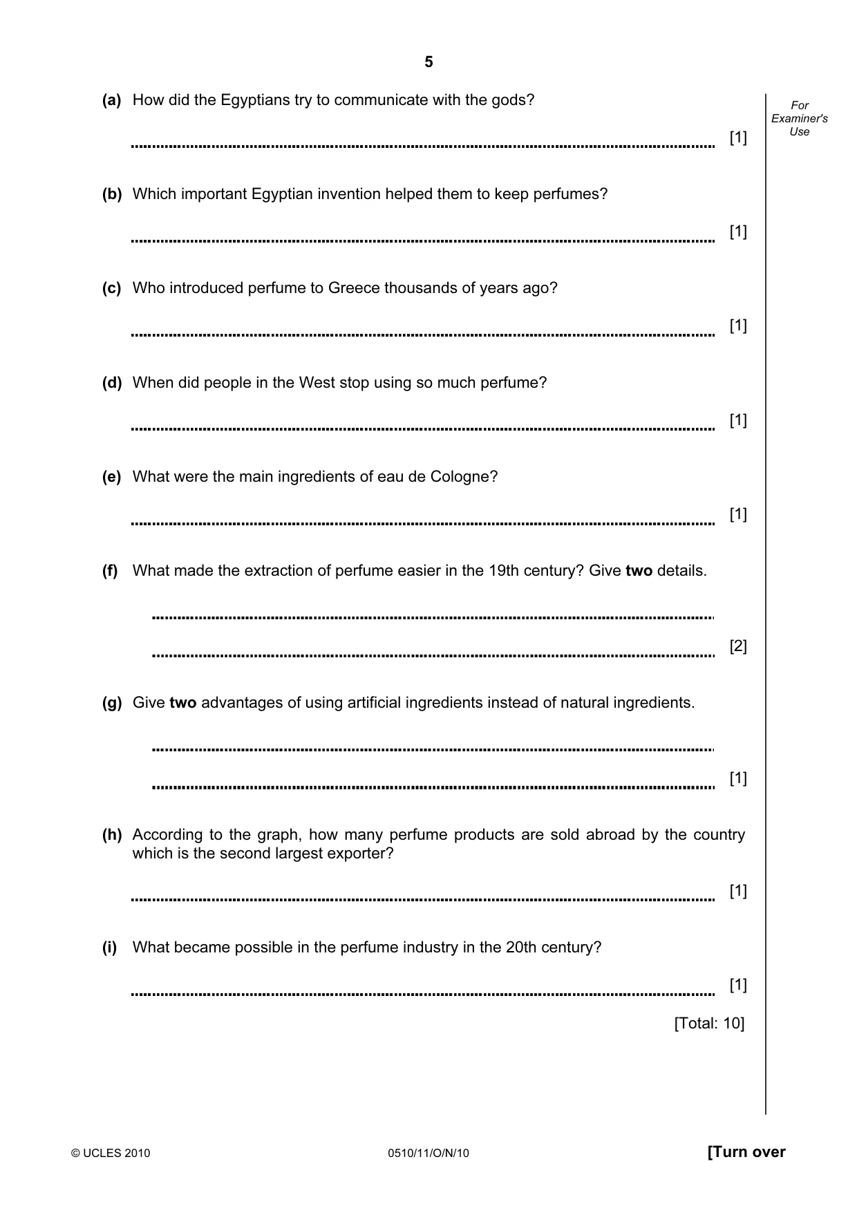 Cambridge IGCSE English - Second Language (oral endorsement) 0510 2010 Oct/Nov Paper 1 · Variant 1 question paper, page 5 of 16