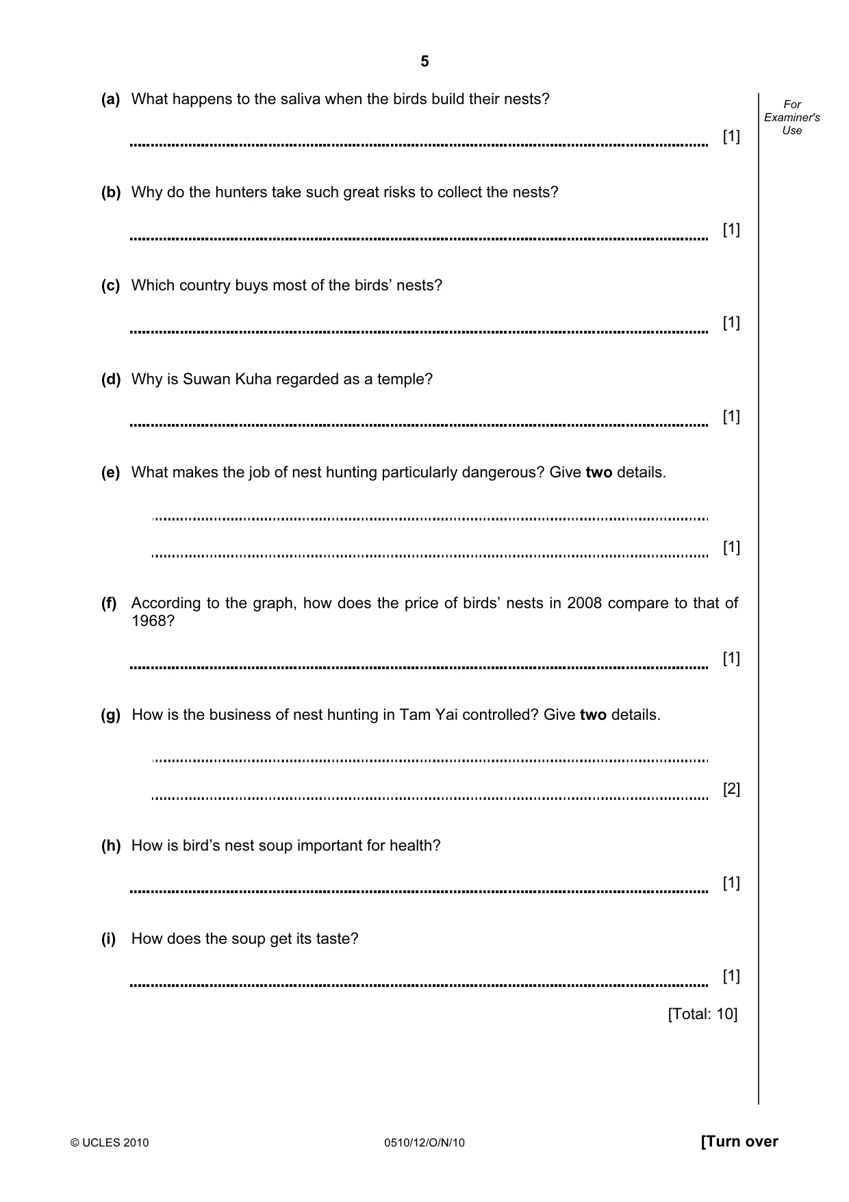 Cambridge IGCSE English - Second Language (oral endorsement) 0510 2010 Oct/Nov Paper 1 · Variant 2 question paper, page 5 of 16