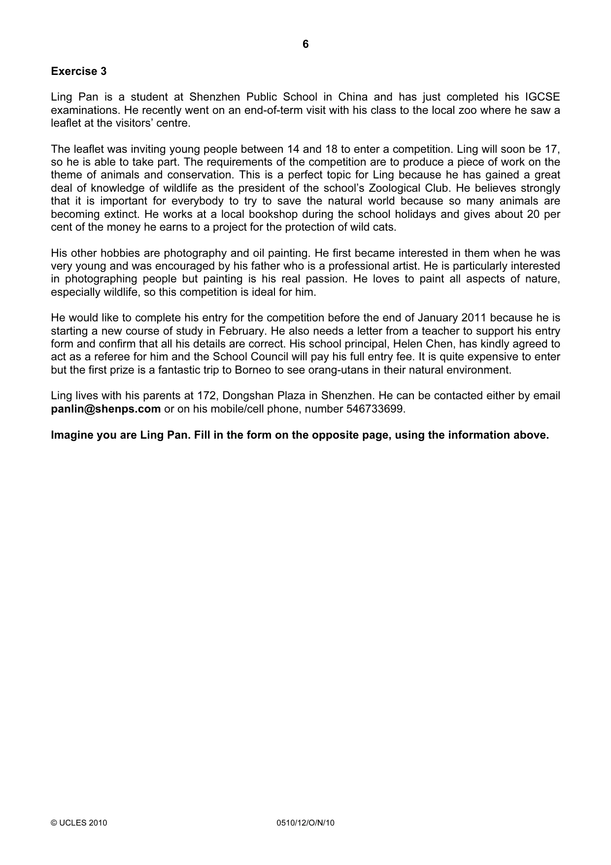 Cambridge IGCSE English - Second Language (oral endorsement) 0510 2010 Oct/Nov Paper 1 · Variant 2 question paper, page 6 of 16