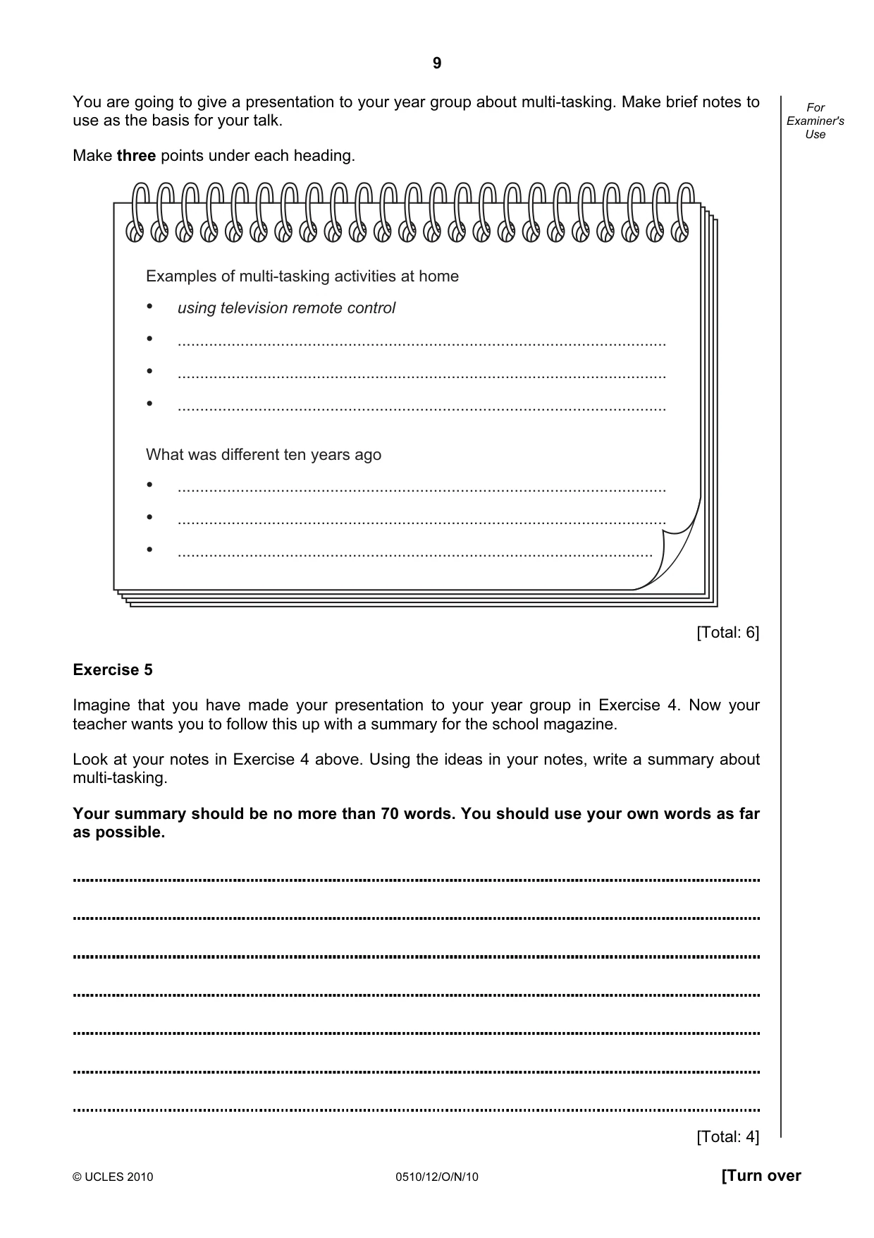 Cambridge IGCSE English - Second Language (oral endorsement) 0510 2010 Oct/Nov Paper 1 · Variant 2 question paper, page 9 of 16
