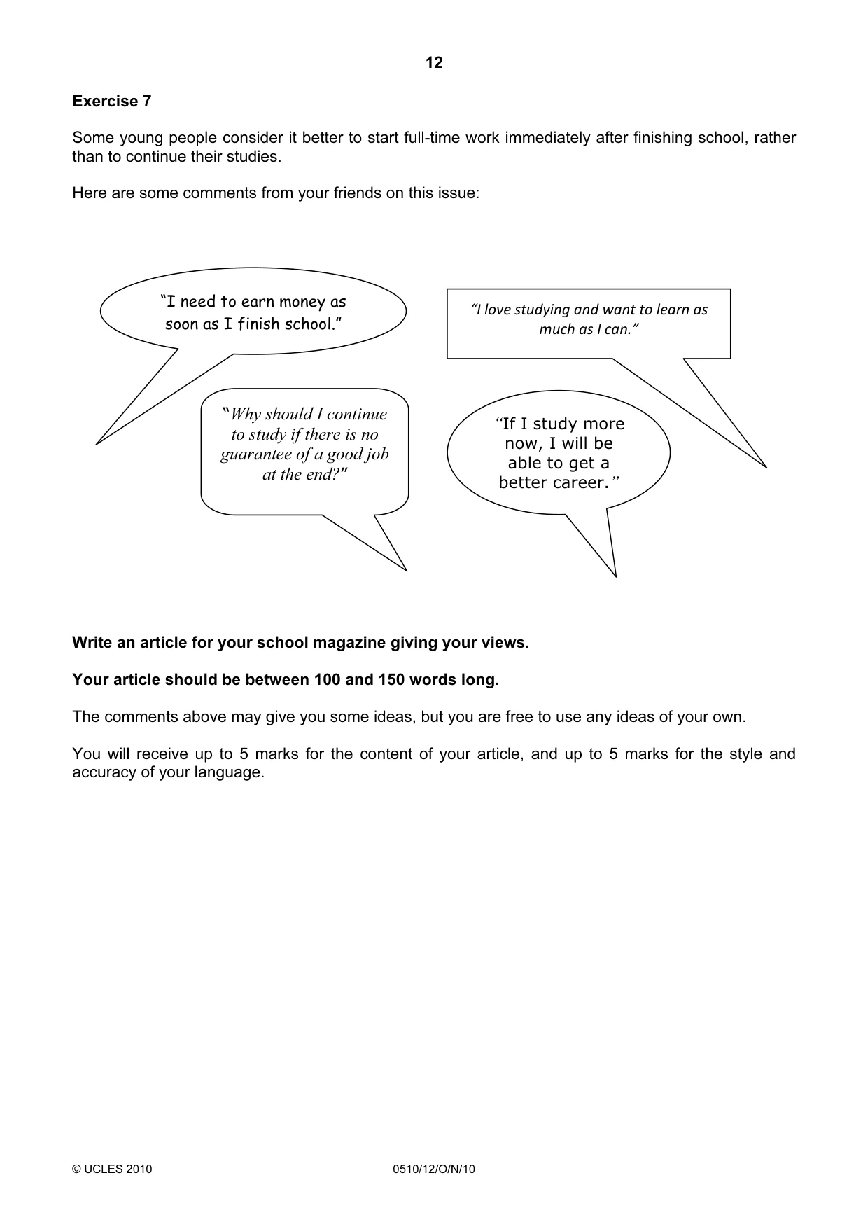 Cambridge IGCSE English - Second Language (oral endorsement) 0510 2010 Oct/Nov Paper 1 · Variant 2 question paper, page 12 of 16
