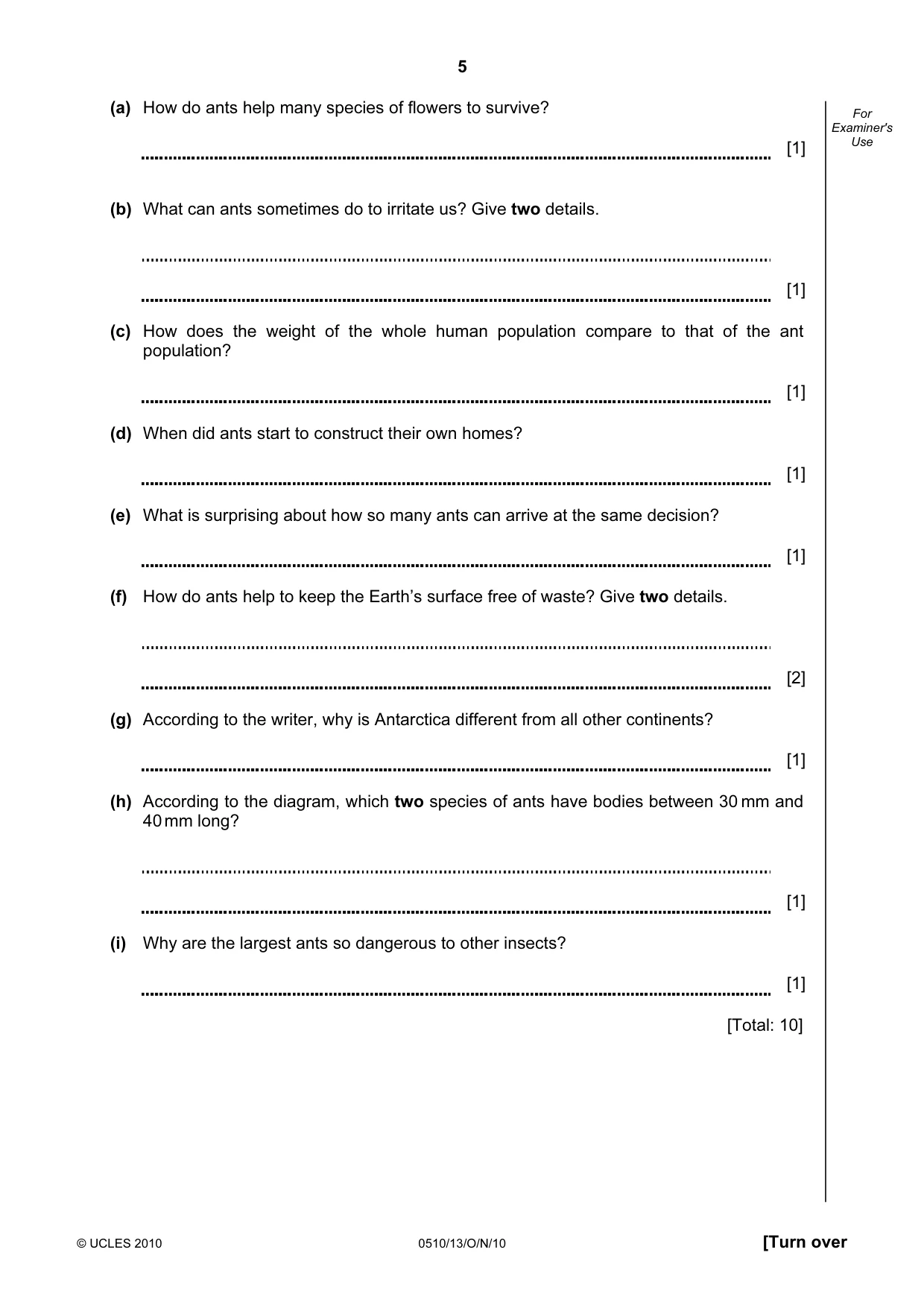 Cambridge IGCSE English - Second Language (oral endorsement) 0510 2010 Oct/Nov Paper 1 · Variant 3 question paper, page 5 of 16