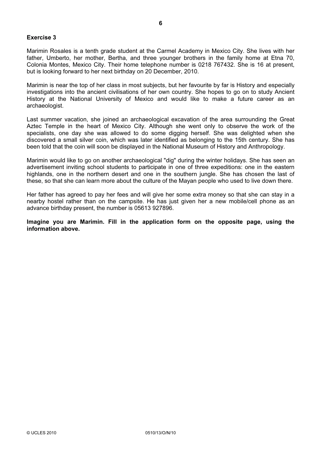 Cambridge IGCSE English - Second Language (oral endorsement) 0510 2010 Oct/Nov Paper 1 · Variant 3 question paper, page 6 of 16