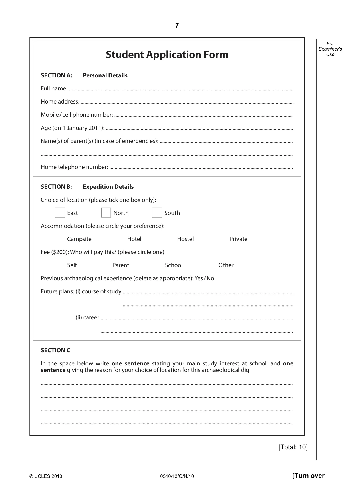 Cambridge IGCSE English - Second Language (oral endorsement) 0510 2010 Oct/Nov Paper 1 · Variant 3 question paper, page 7 of 16