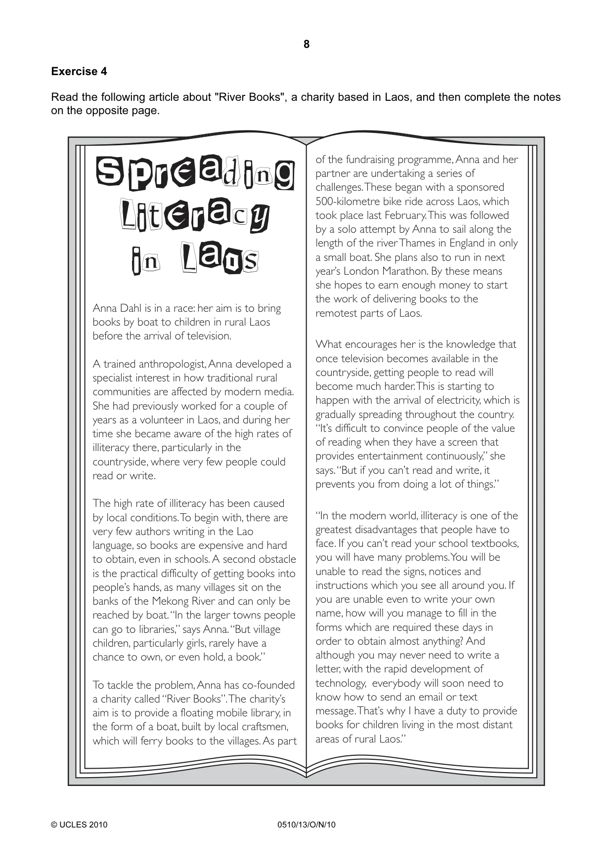 Cambridge IGCSE English - Second Language (oral endorsement) 0510 2010 Oct/Nov Paper 1 · Variant 3 question paper, page 8 of 16