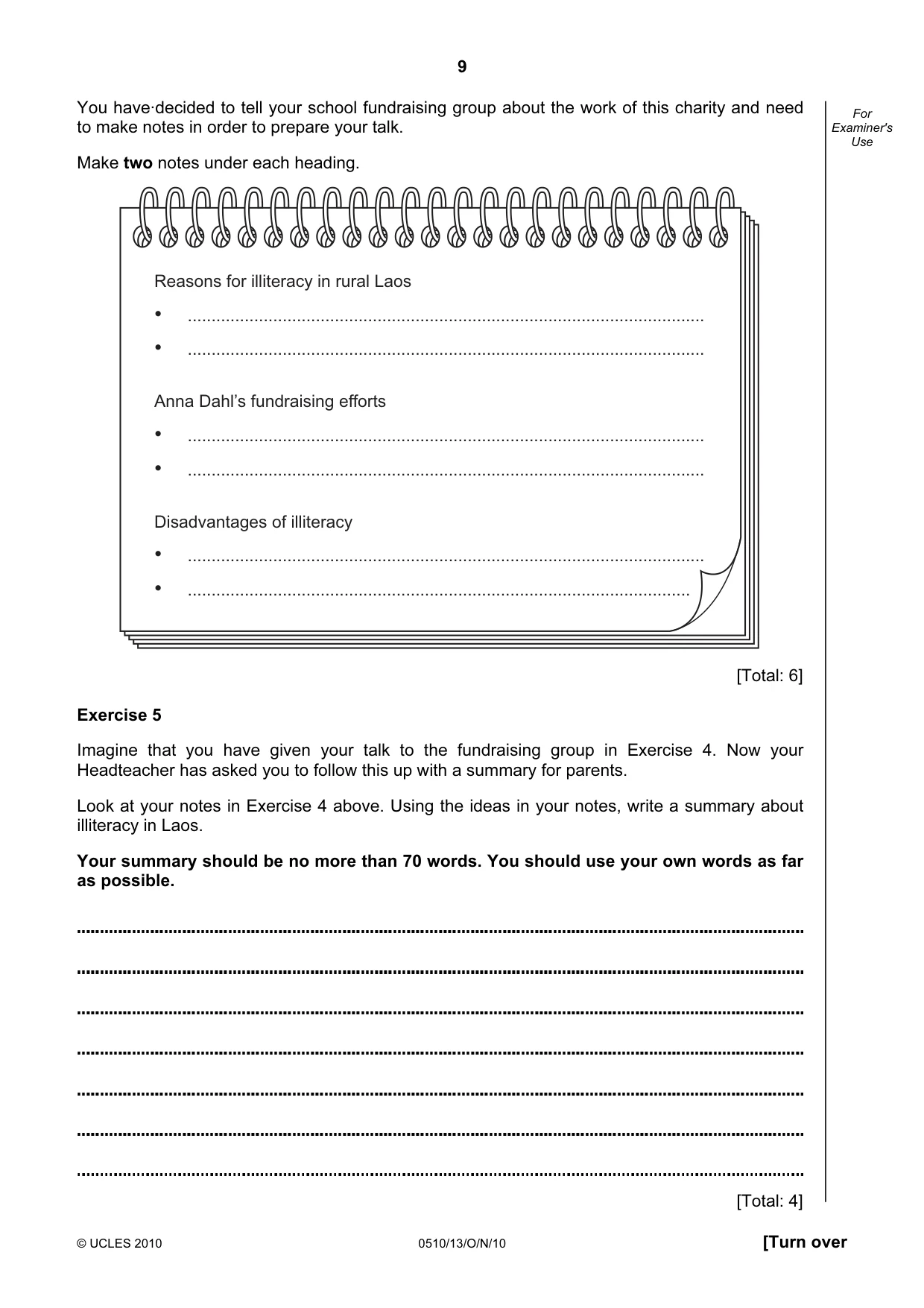 Cambridge IGCSE English - Second Language (oral endorsement) 0510 2010 Oct/Nov Paper 1 · Variant 3 question paper, page 9 of 16