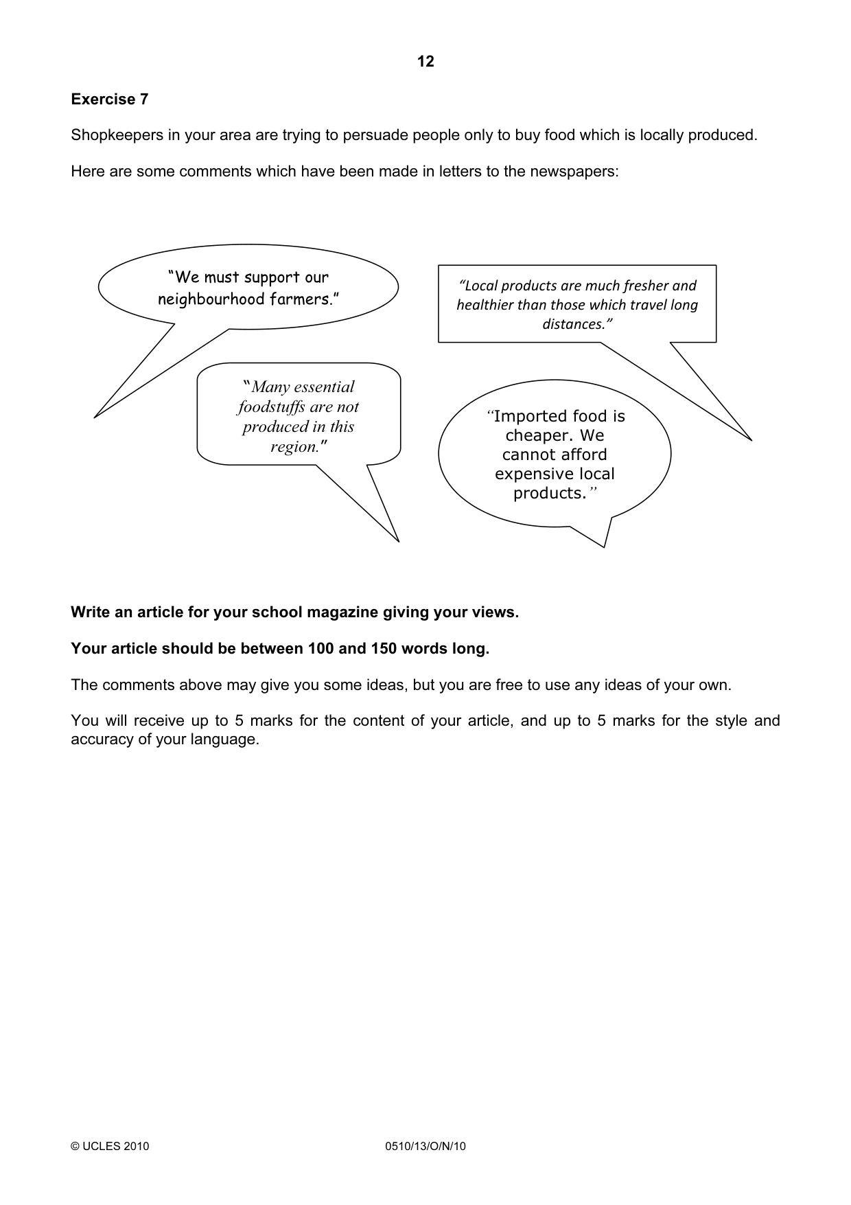 Cambridge IGCSE English - Second Language (oral endorsement) 0510 2010 Oct/Nov Paper 1 · Variant 3 question paper, page 12 of 16