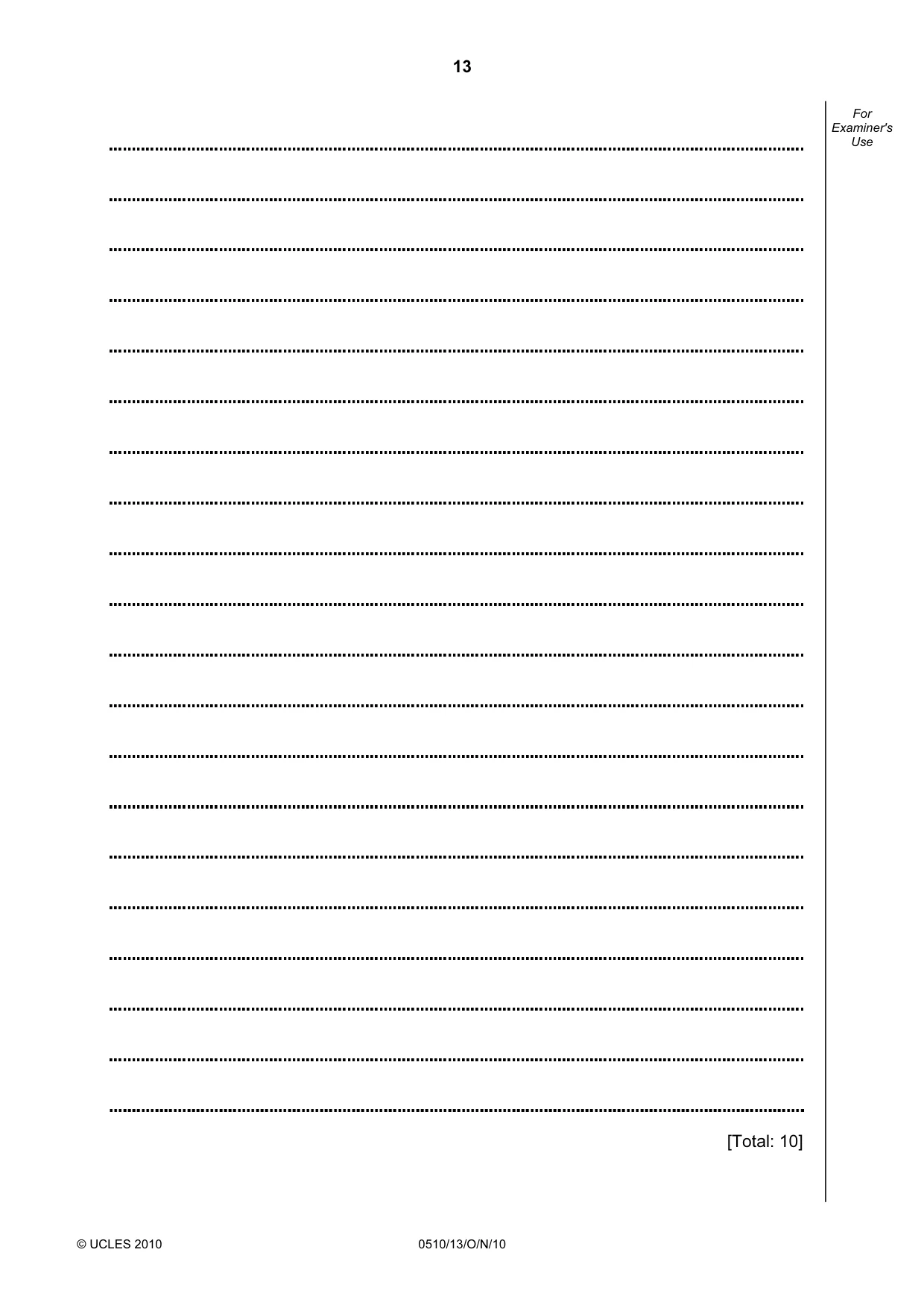 Cambridge IGCSE English - Second Language (oral endorsement) 0510 2010 Oct/Nov Paper 1 · Variant 3 question paper, page 13 of 16