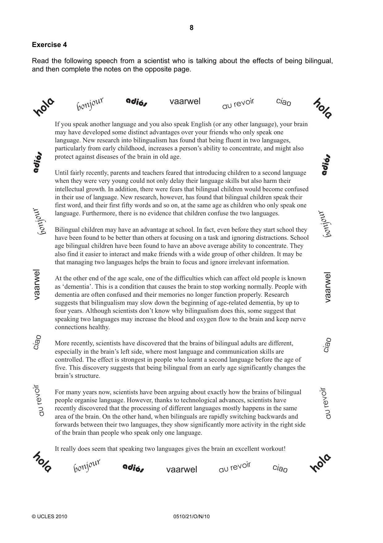 Cambridge IGCSE English - Second Language (oral endorsement) 0510 2010 Oct/Nov Paper 2 · Variant 1 question paper, page 8 of 16