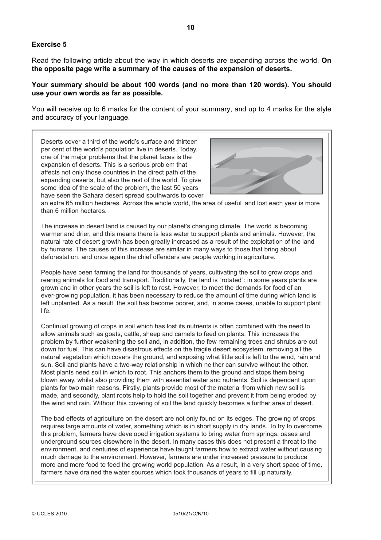 Cambridge IGCSE English - Second Language (oral endorsement) 0510 2010 Oct/Nov Paper 2 · Variant 1 question paper, page 10 of 16