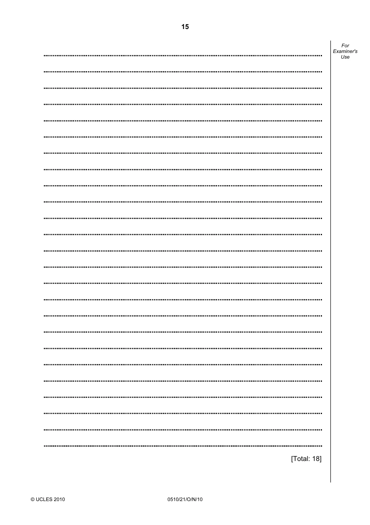Cambridge IGCSE English - Second Language (oral endorsement) 0510 2010 Oct/Nov Paper 2 · Variant 1 question paper, page 15 of 16