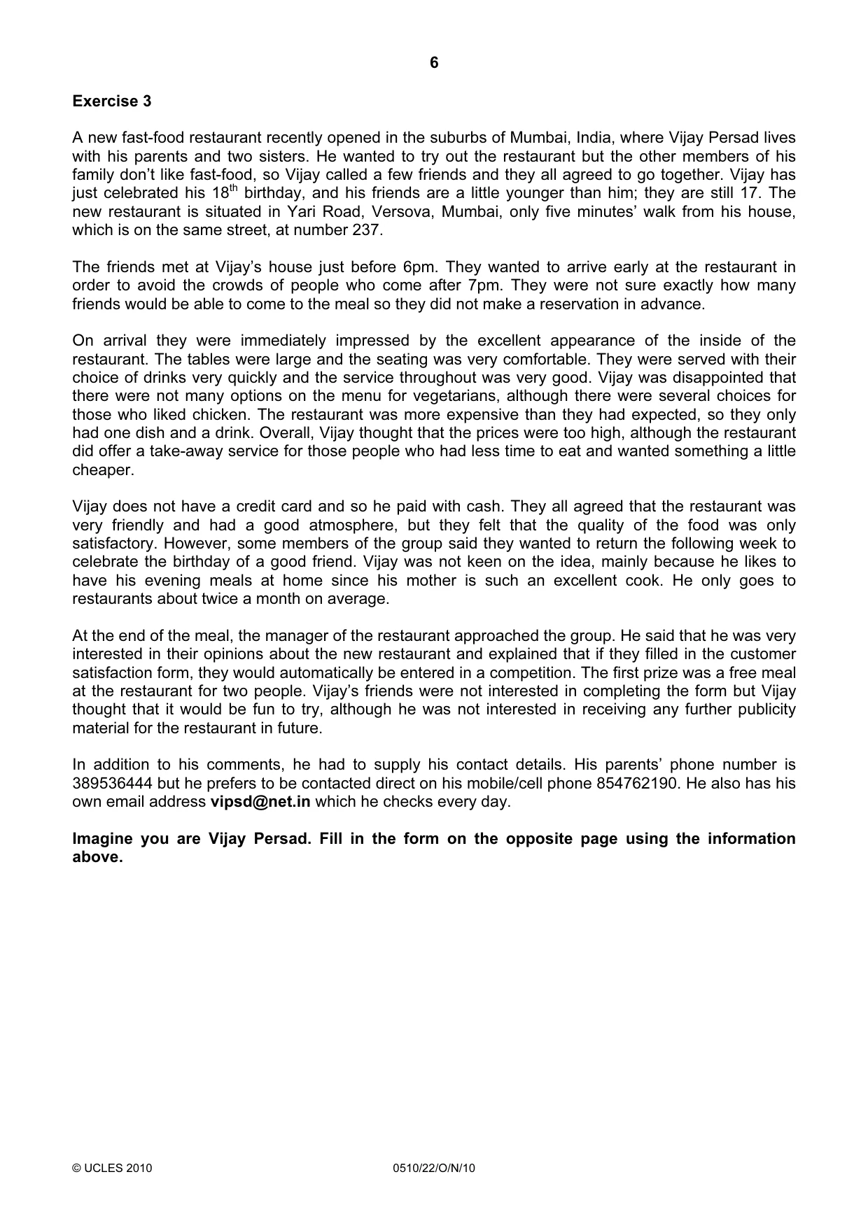 Cambridge IGCSE English - Second Language (oral endorsement) 0510 2010 Oct/Nov Paper 2 · Variant 2 question paper, page 6 of 16