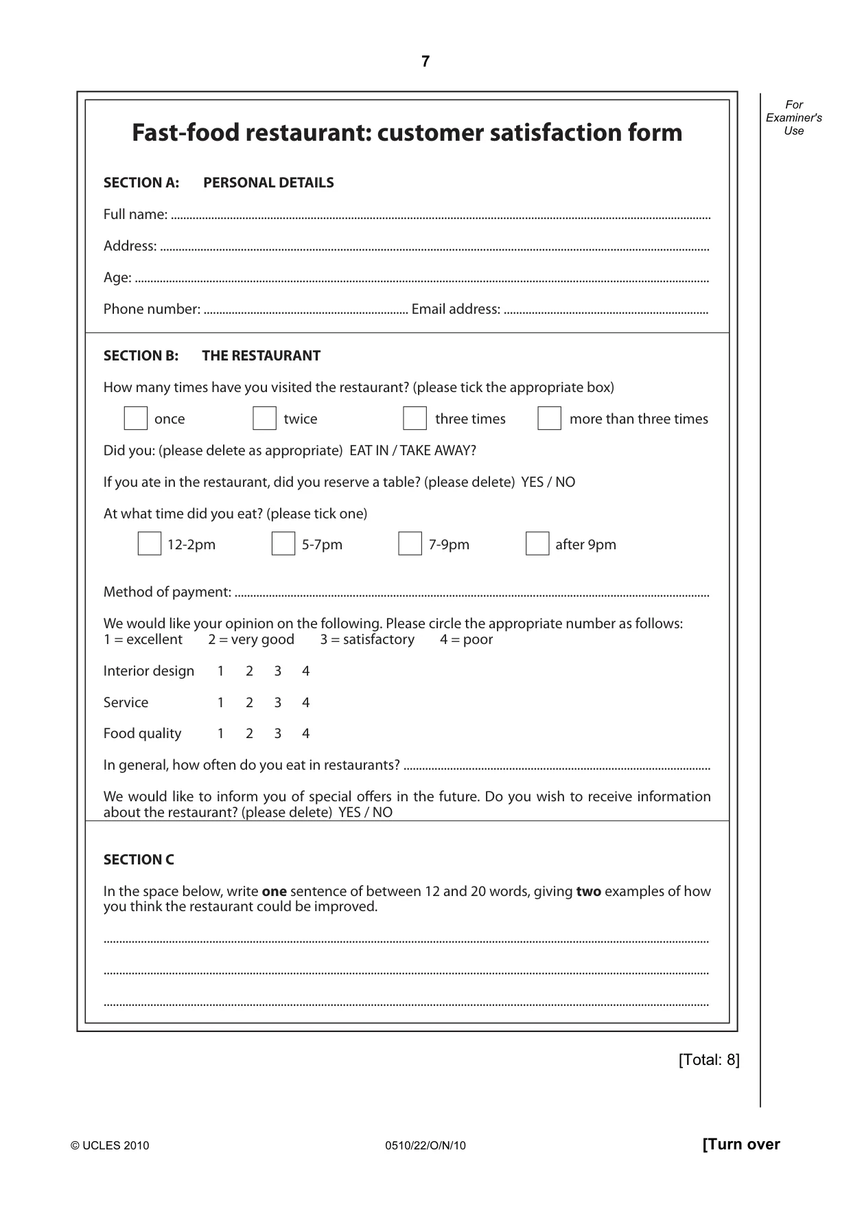 Cambridge IGCSE English - Second Language (oral endorsement) 0510 2010 Oct/Nov Paper 2 · Variant 2 question paper, page 7 of 16