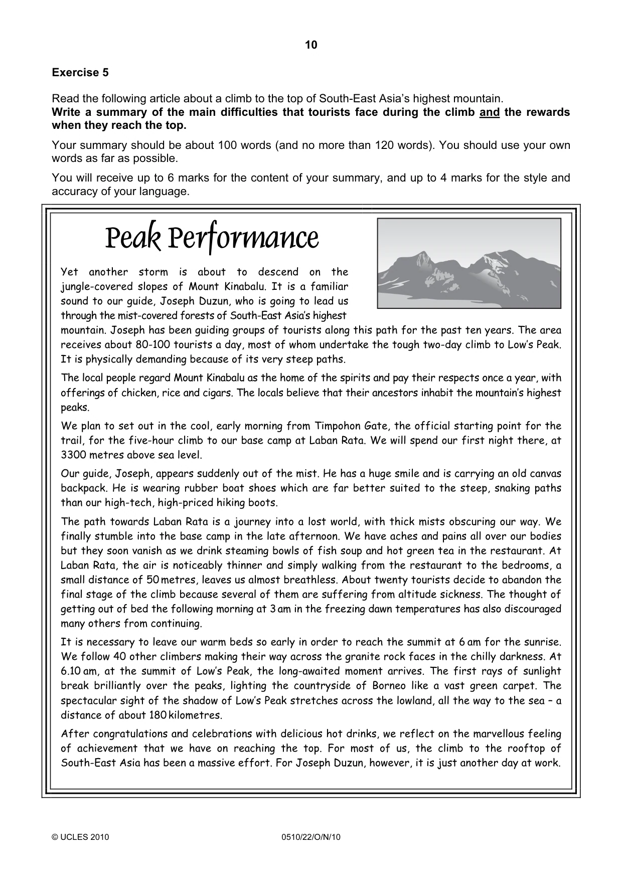 Cambridge IGCSE English - Second Language (oral endorsement) 0510 2010 Oct/Nov Paper 2 · Variant 2 question paper, page 10 of 16