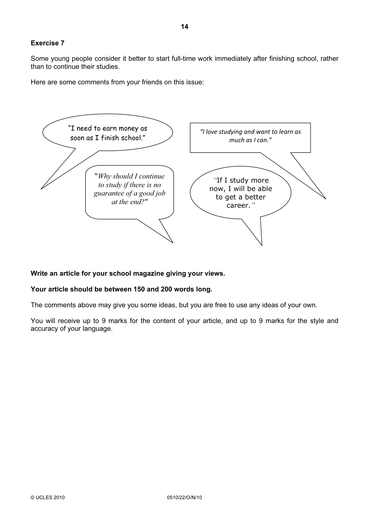 Cambridge IGCSE English - Second Language (oral endorsement) 0510 2010 Oct/Nov Paper 2 · Variant 2 question paper, page 14 of 16