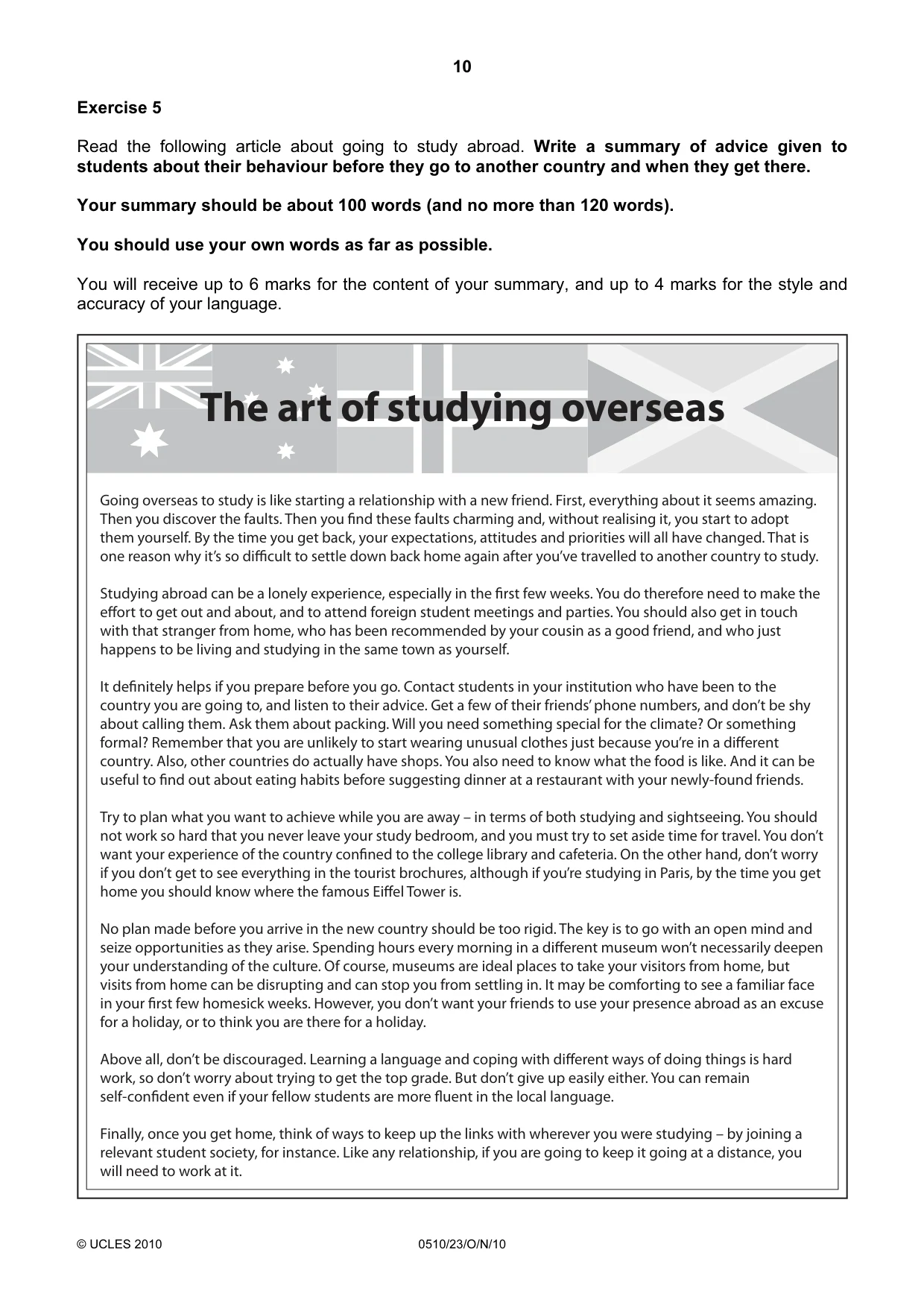 Cambridge IGCSE English - Second Language (oral endorsement) 0510 2010 Oct/Nov Paper 2 · Variant 3 question paper, page 10 of 16