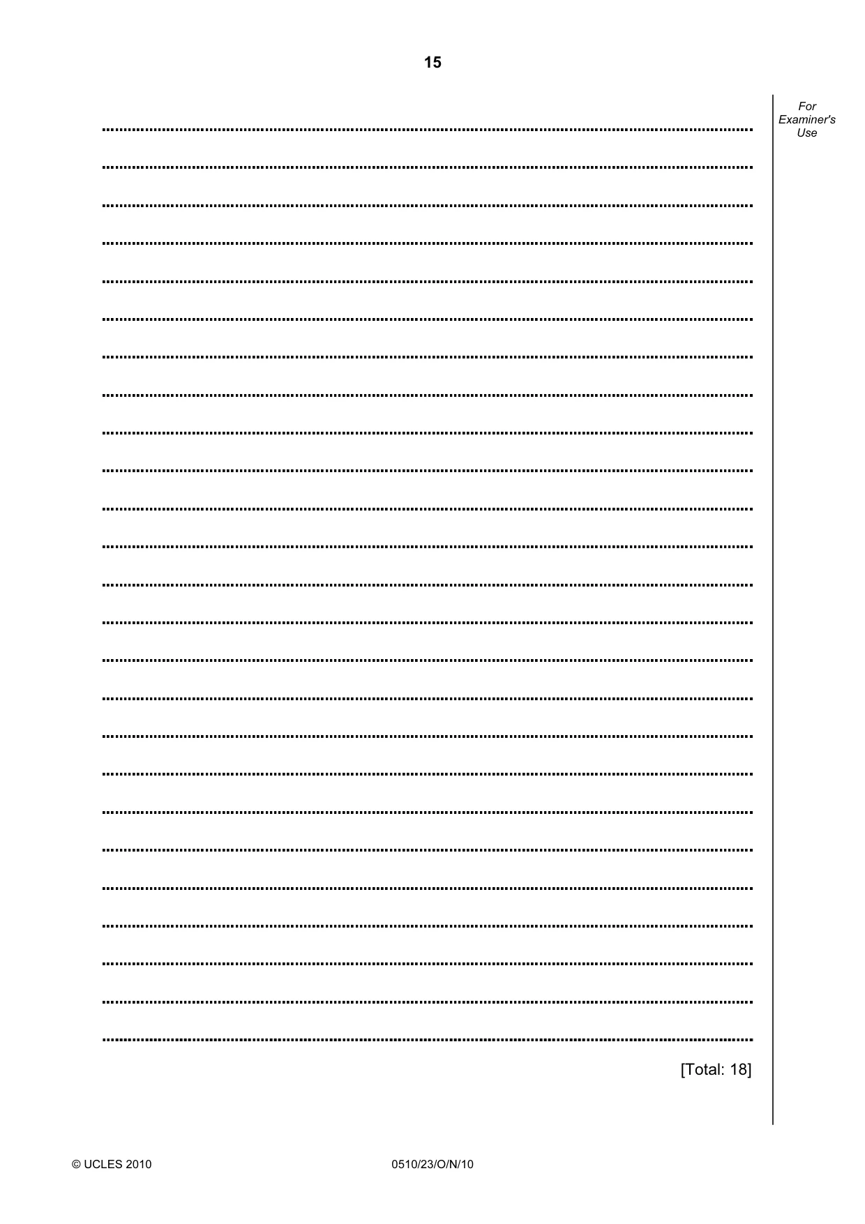 Cambridge IGCSE English - Second Language (oral endorsement) 0510 2010 Oct/Nov Paper 2 · Variant 3 question paper, page 15 of 16