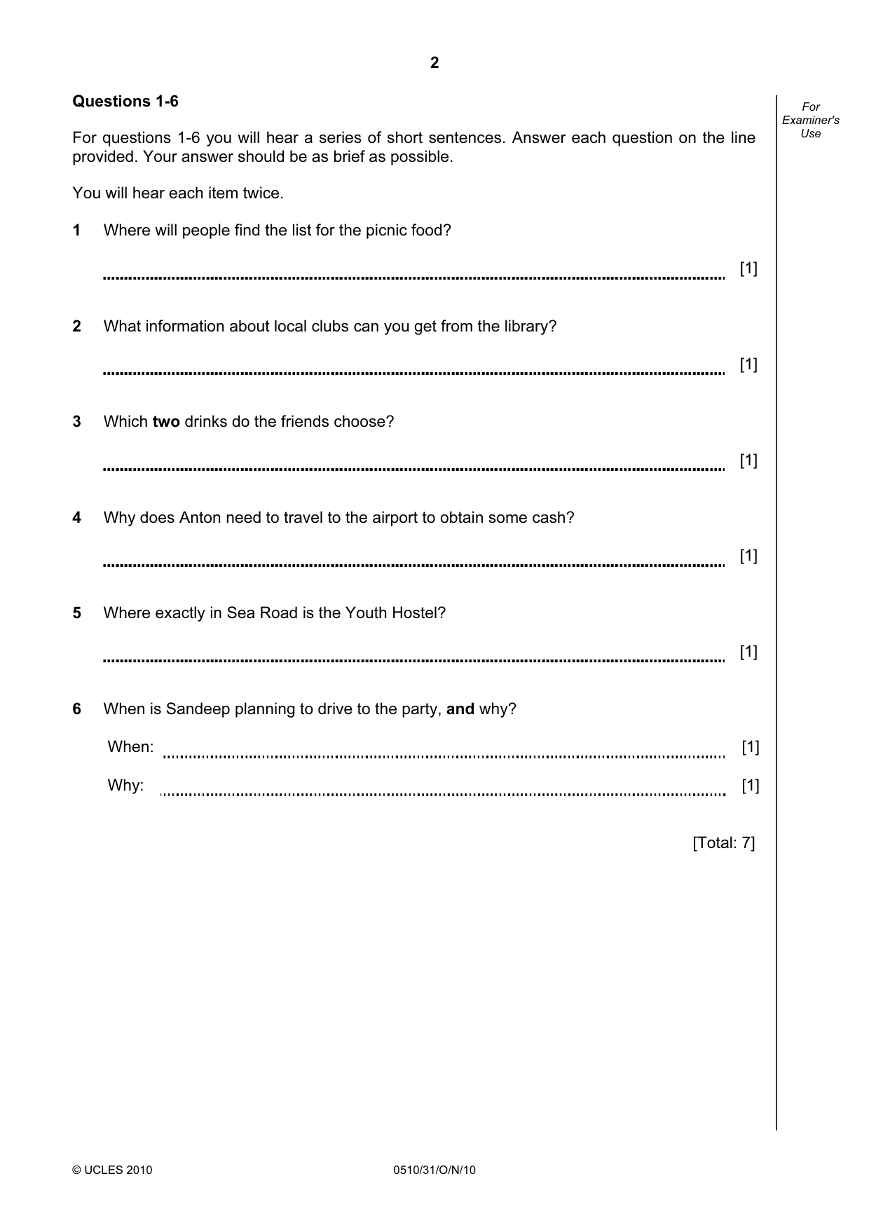 Cambridge IGCSE English - Second Language (oral endorsement) 0510 2010 Oct/Nov Paper 3 · Variant 1 question paper, page 2 of 8