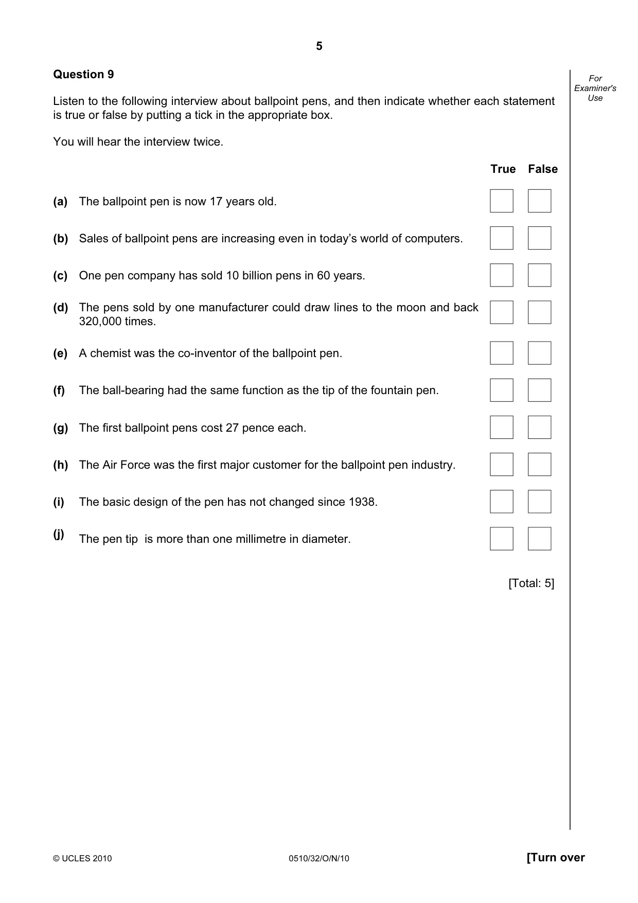 Cambridge IGCSE English - Second Language (oral endorsement) 0510 2010 Oct/Nov Paper 3 · Variant 2 question paper, page 5 of 8