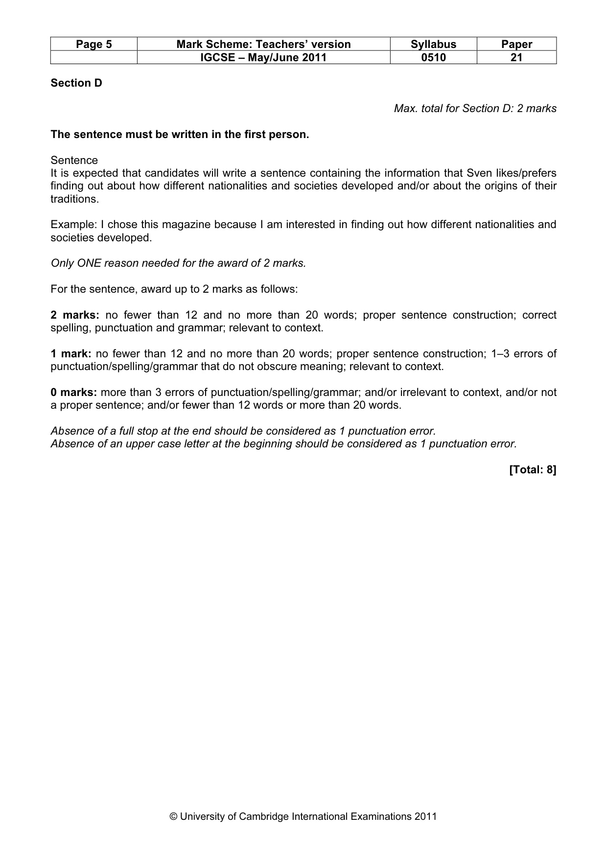 Mark scheme, page 5 of 10