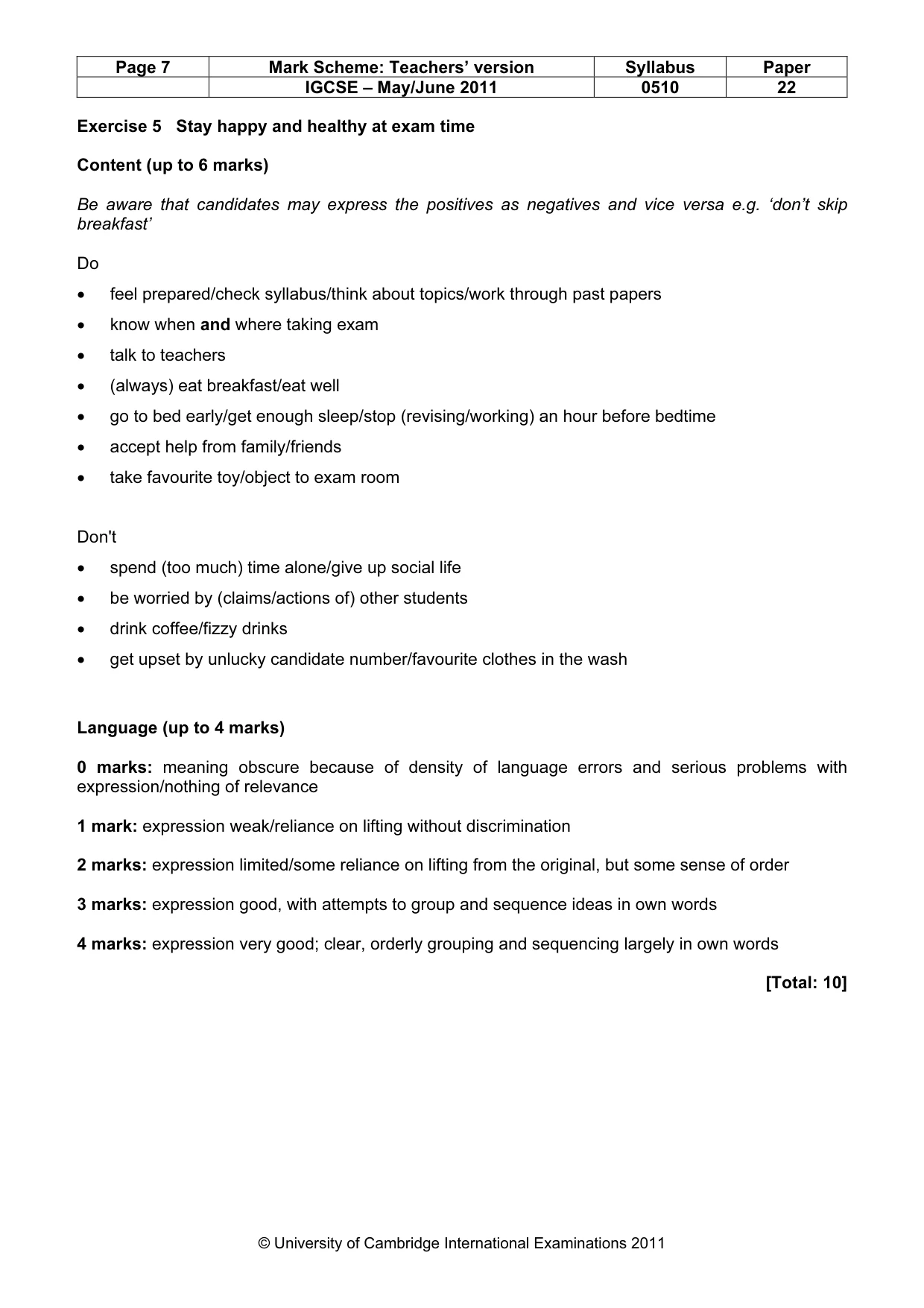 Mark scheme, page 7 of 10