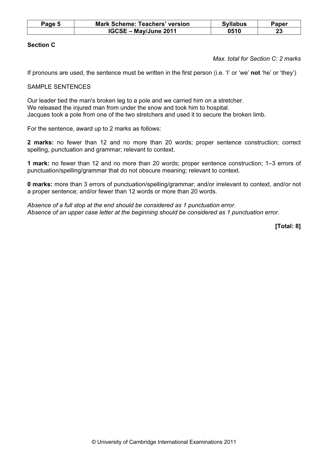 Mark scheme, page 5 of 10
