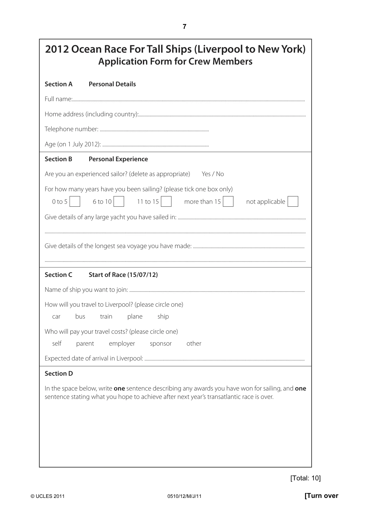 Cambridge IGCSE English - Second Language (oral endorsement) 0510 2011 May/June Paper 1 · Variant 2 question paper, page 7 of 16