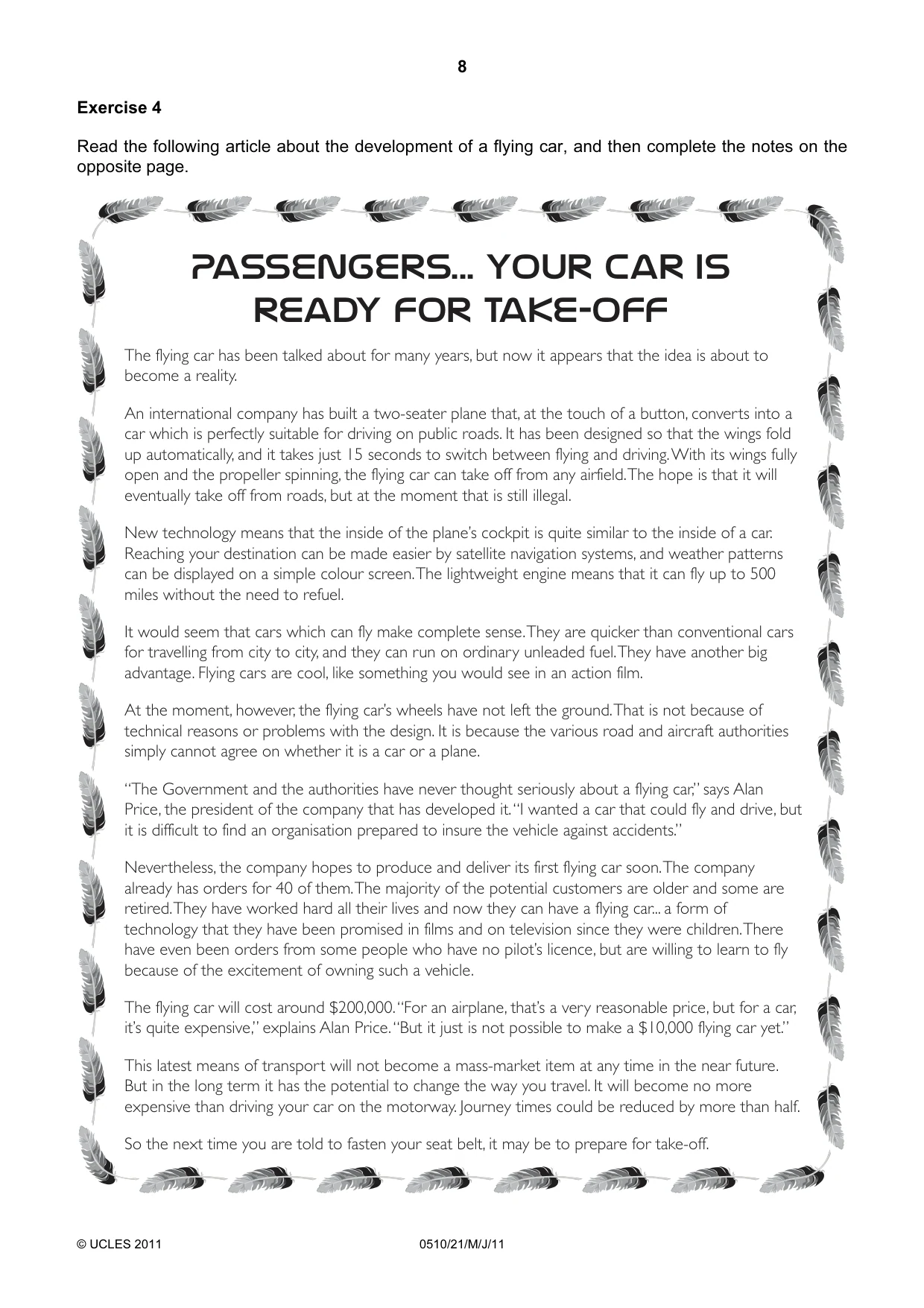 Cambridge IGCSE English - Second Language (oral endorsement) 0510 2011 May/June Paper 2 · Variant 1 question paper, page 8 of 16