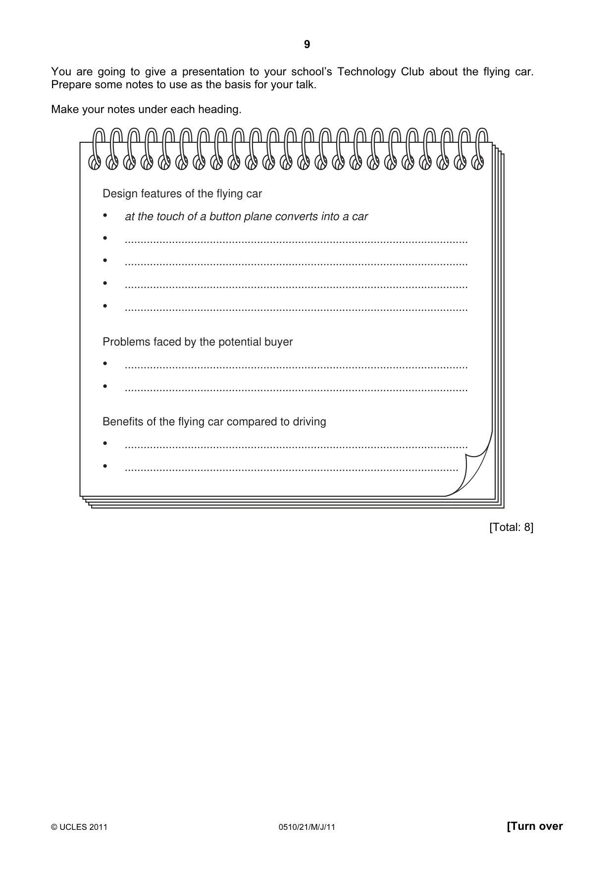 Cambridge IGCSE English - Second Language (oral endorsement) 0510 2011 May/June Paper 2 · Variant 1 question paper, page 9 of 16