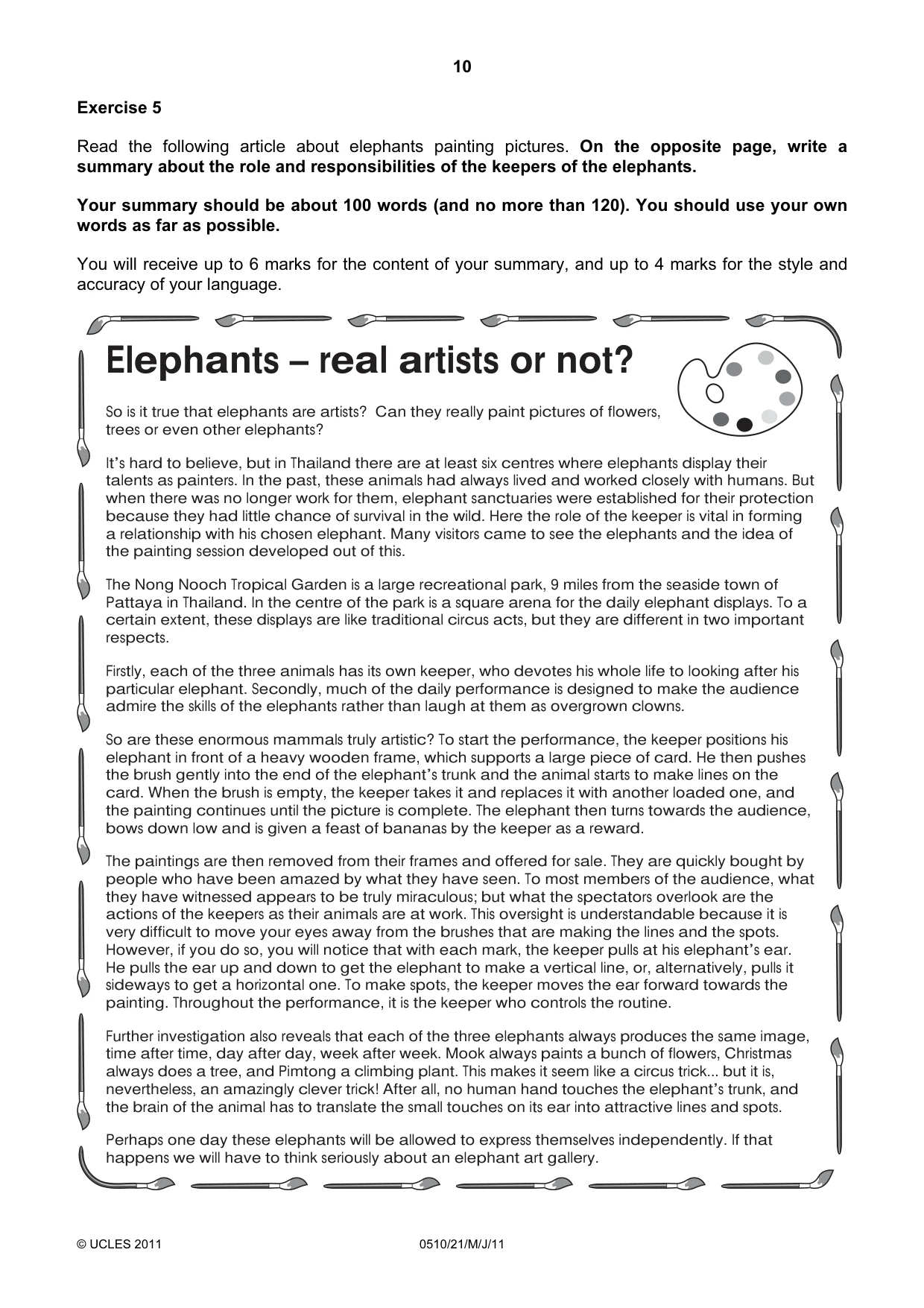 Cambridge IGCSE English - Second Language (oral endorsement) 0510 2011 May/June Paper 2 · Variant 1 question paper, page 10 of 16