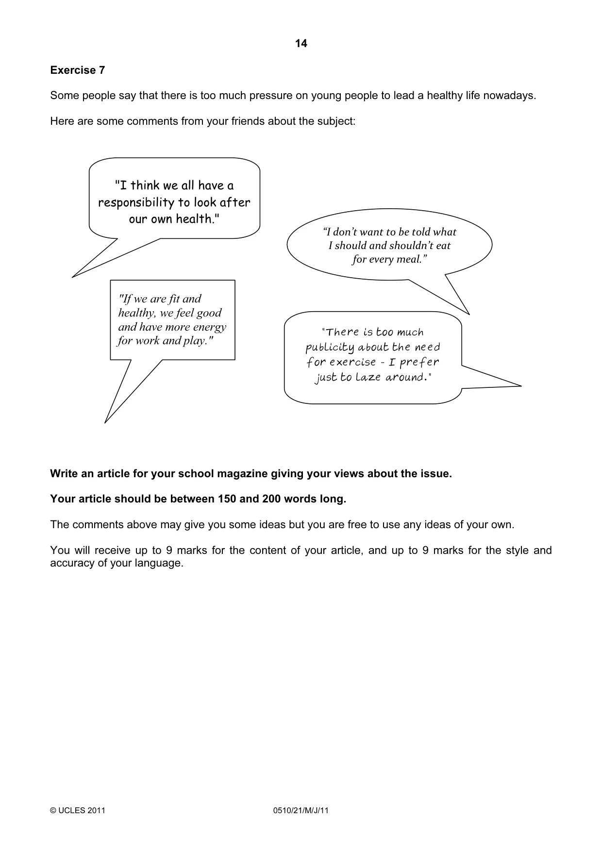 Cambridge IGCSE English - Second Language (oral endorsement) 0510 2011 May/June Paper 2 · Variant 1 question paper, page 14 of 16