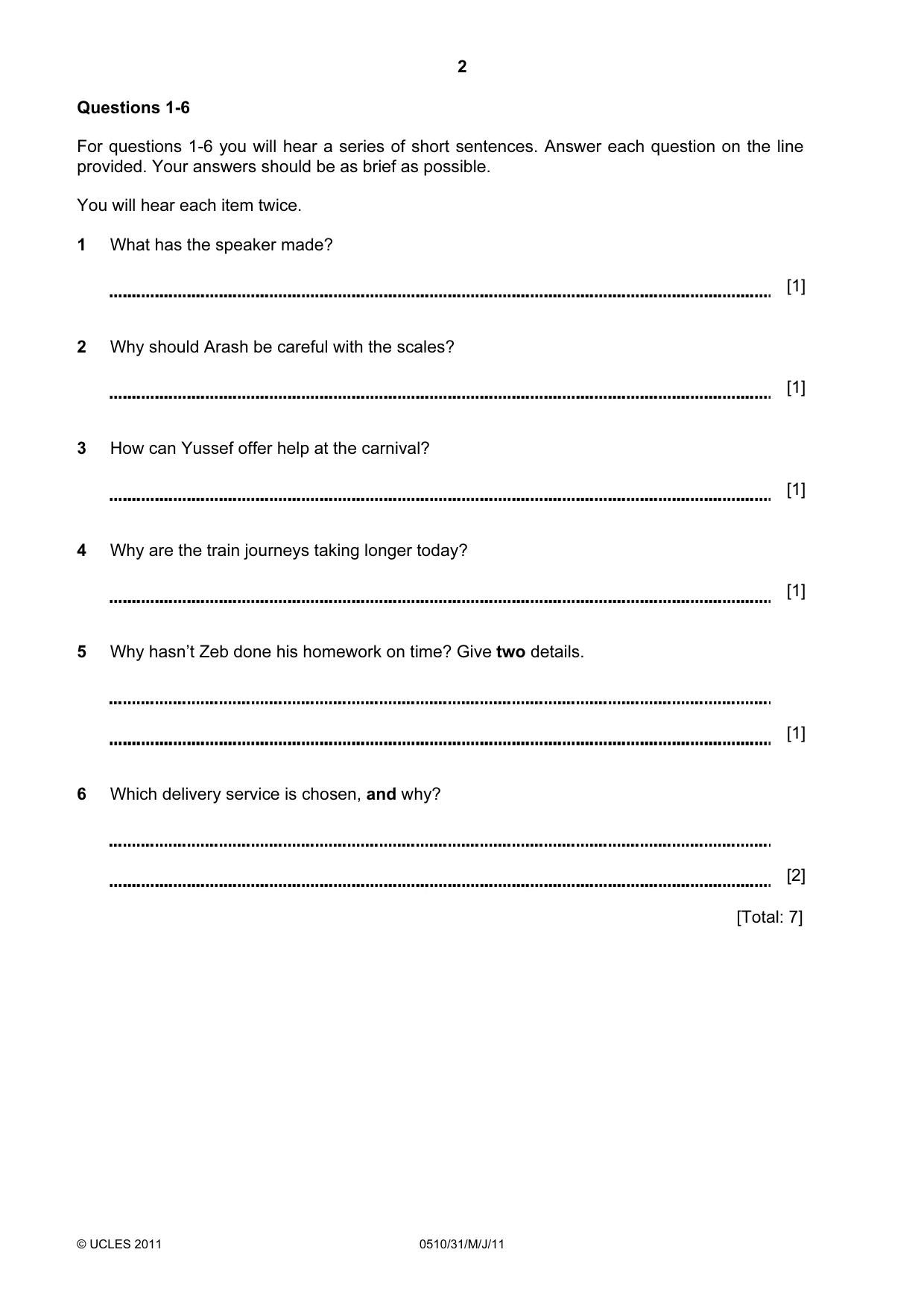 Cambridge IGCSE English - Second Language (oral endorsement) 0510 2011 May/June Paper 3 · Variant 1 question paper, page 2 of 8