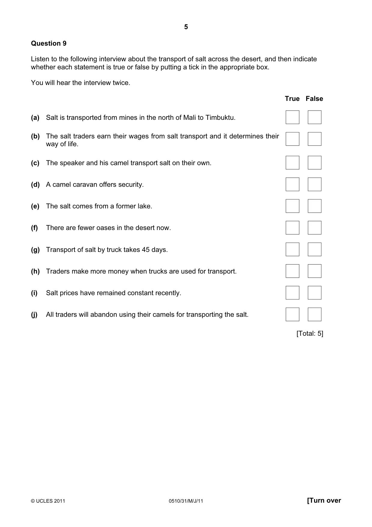 Cambridge IGCSE English - Second Language (oral endorsement) 0510 2011 May/June Paper 3 · Variant 1 question paper, page 5 of 8