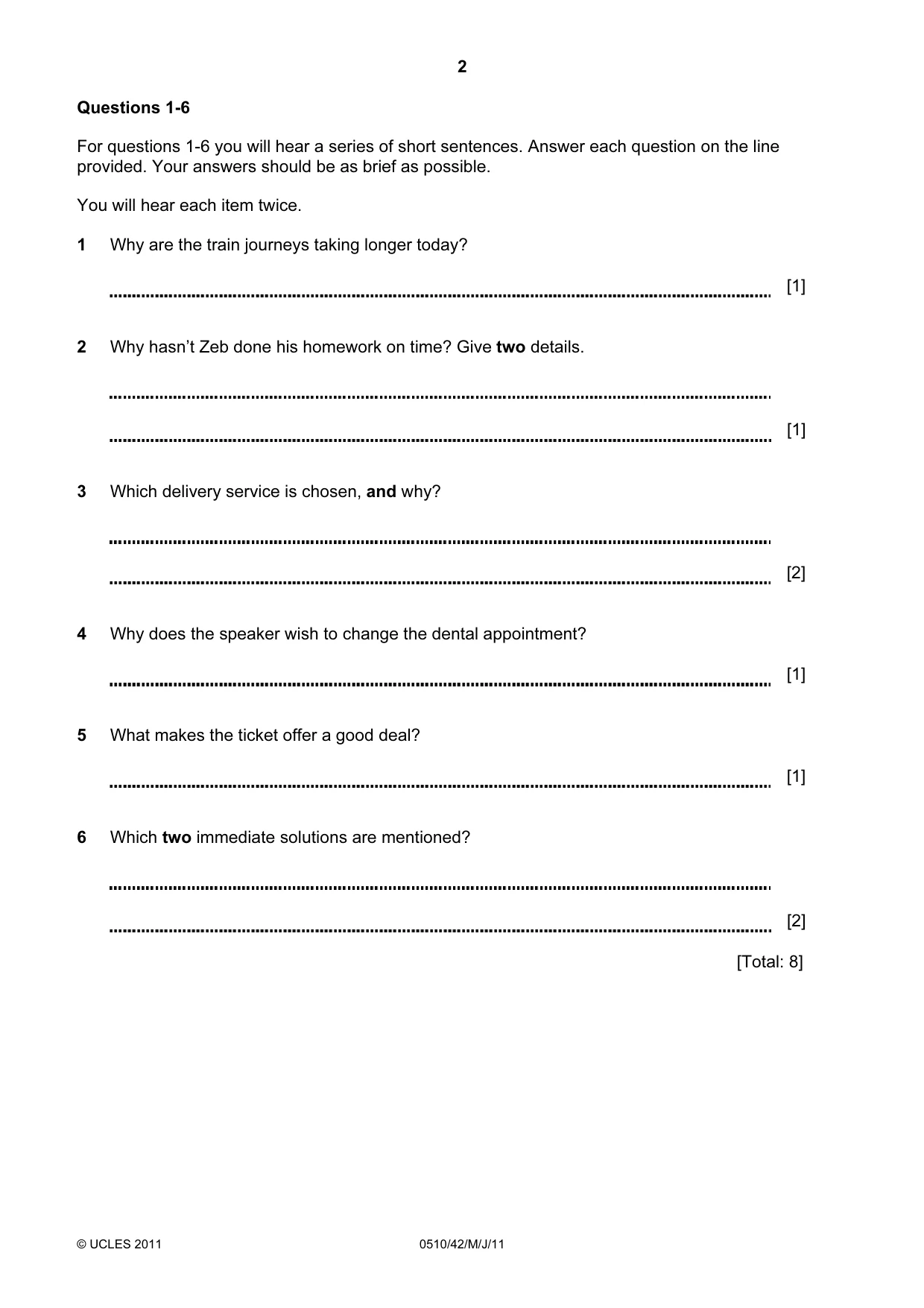 Cambridge IGCSE English - Second Language (oral endorsement) 0510 2011 May/June Paper 4 · Variant 2 question paper, page 2 of 8