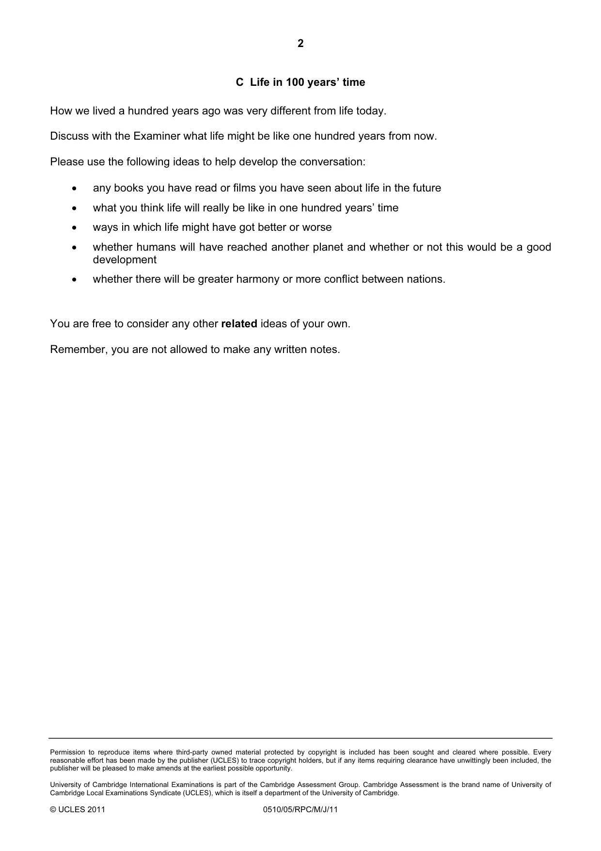 Cambridge IGCSE English - Second Language (oral endorsement) 0510 2011 May/June Paper 5 · Variant 1 question paper, page 6 of 20