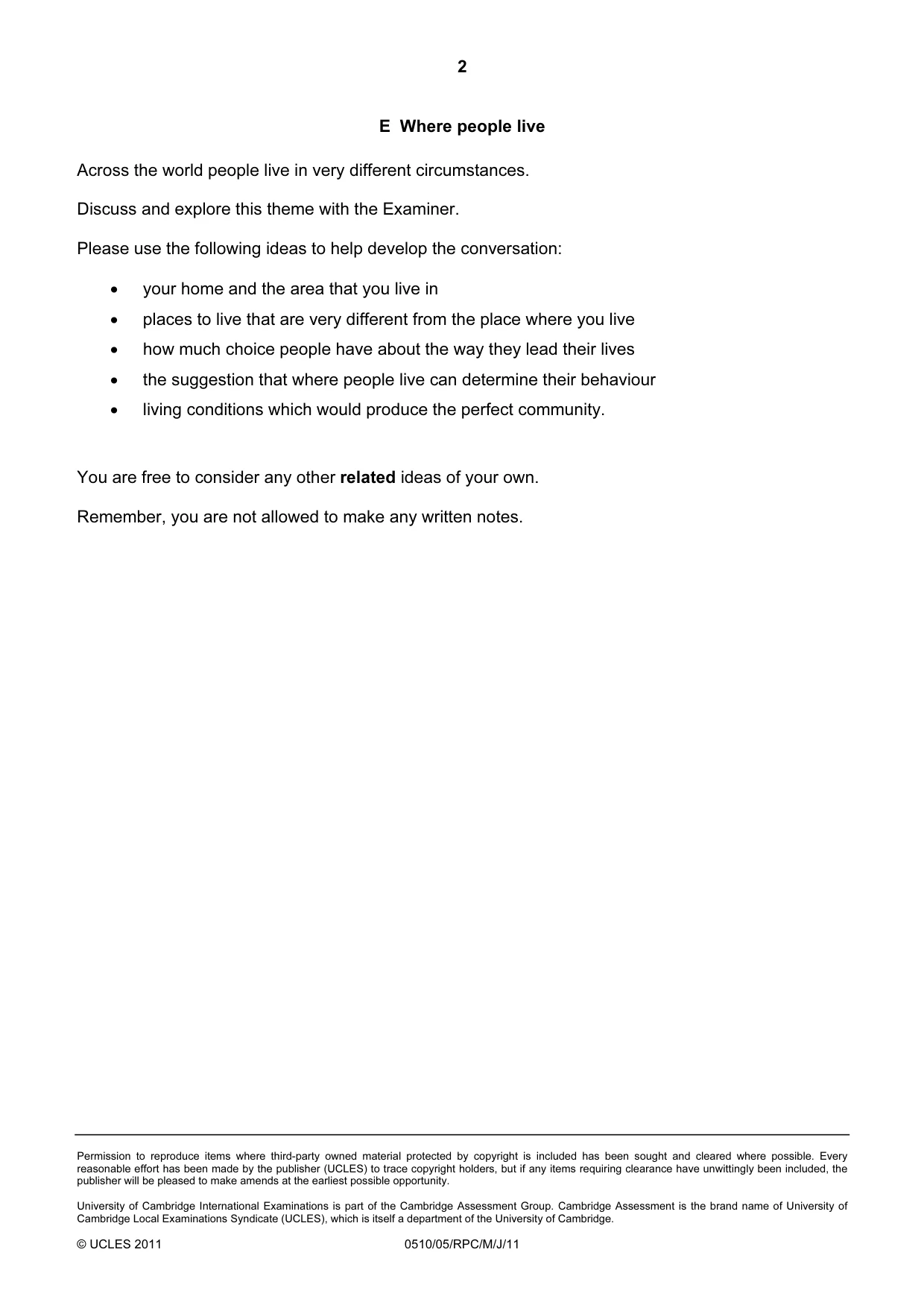 Cambridge IGCSE English - Second Language (oral endorsement) 0510 2011 May/June Paper 5 · Variant 1 question paper, page 10 of 20