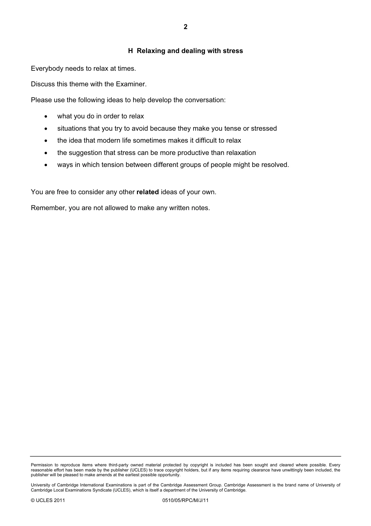 Cambridge IGCSE English - Second Language (oral endorsement) 0510 2011 May/June Paper 5 · Variant 1 question paper, page 16 of 20