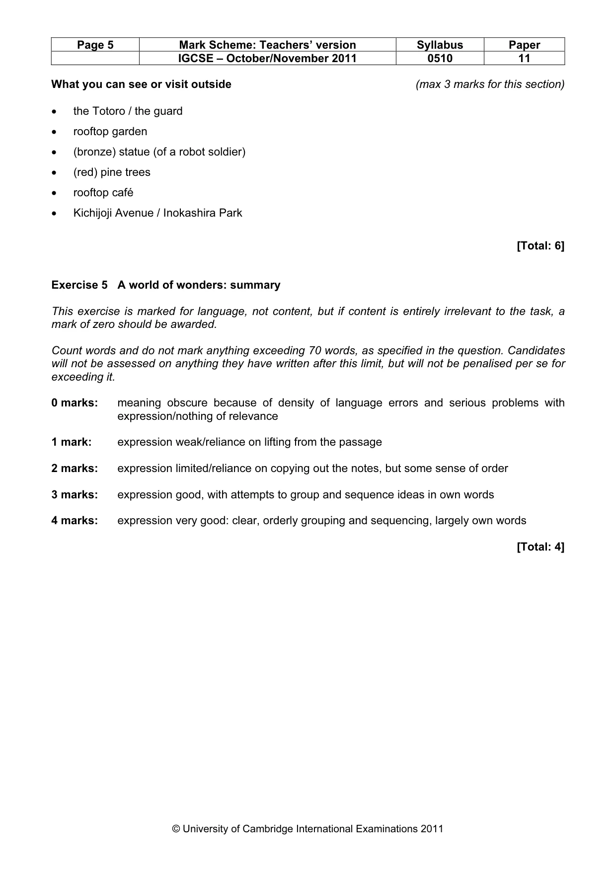 Mark scheme, page 5 of 7