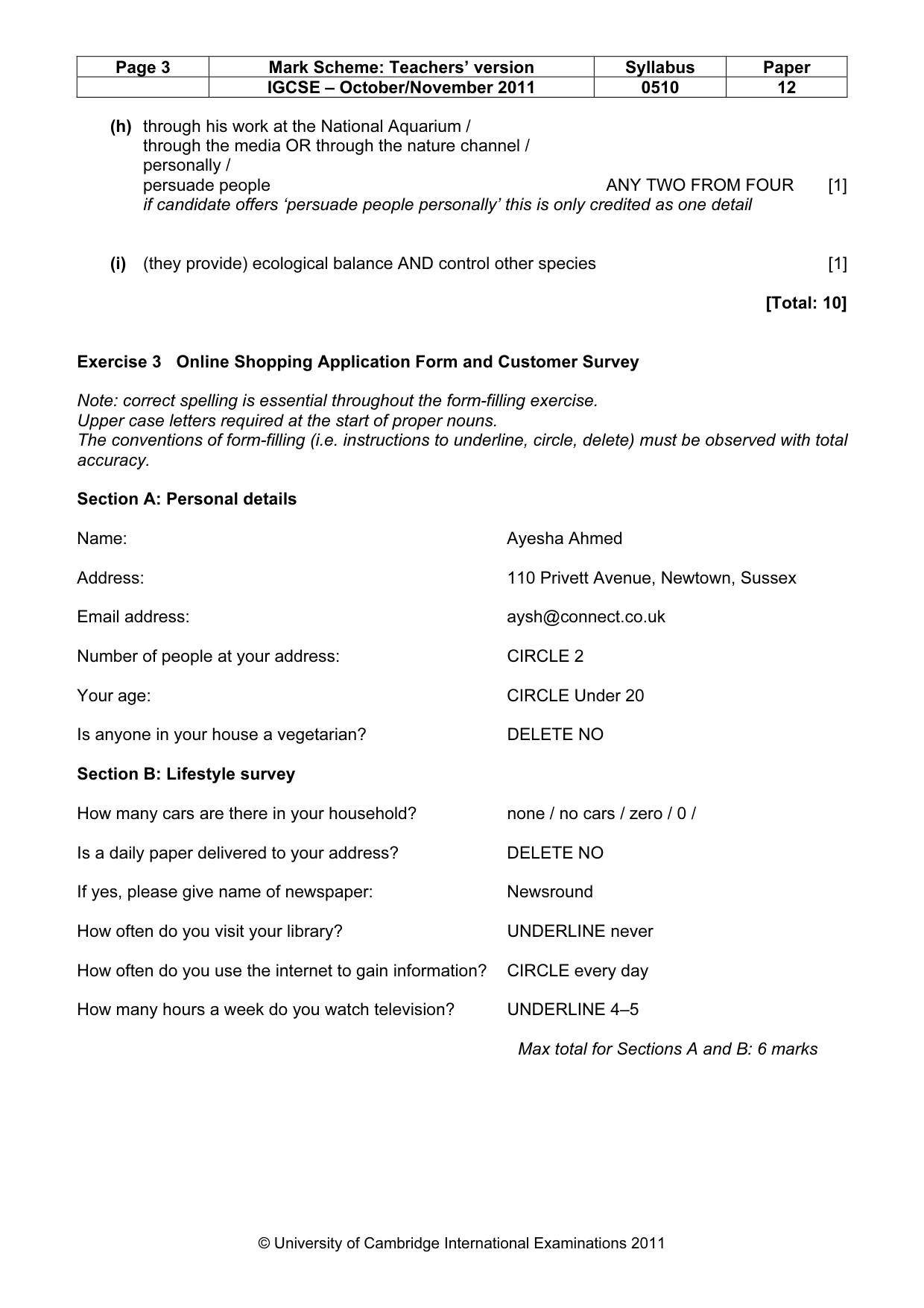 Mark scheme, page 3 of 7