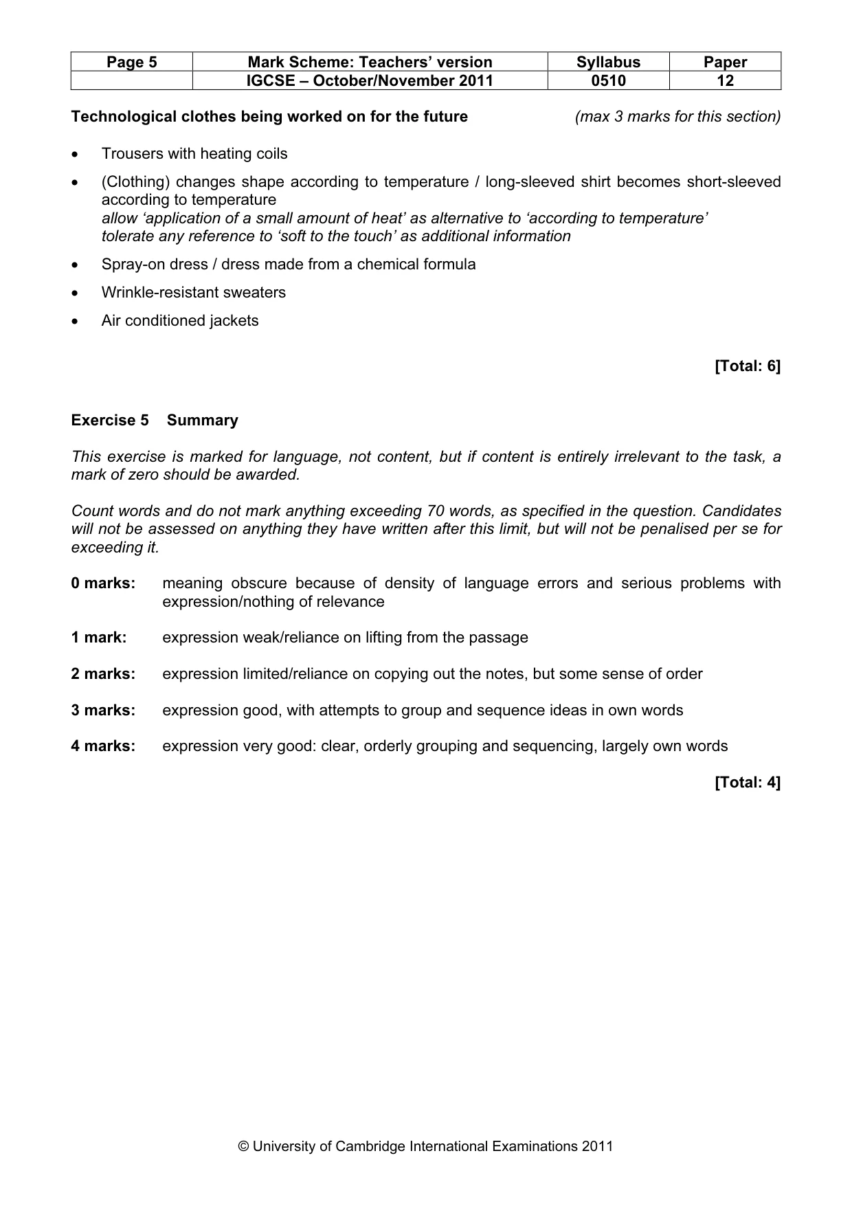 Mark scheme, page 5 of 7