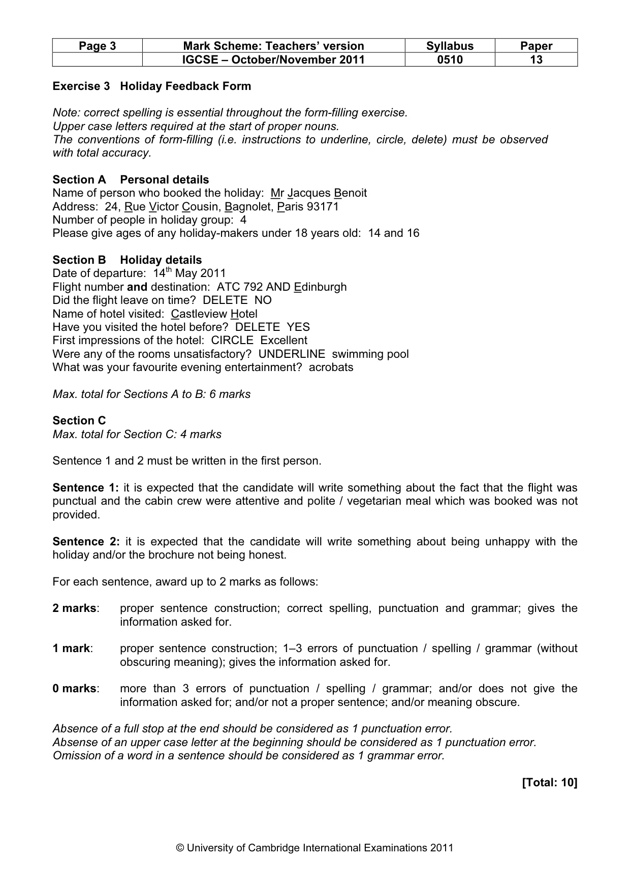 Mark scheme, page 3 of 6