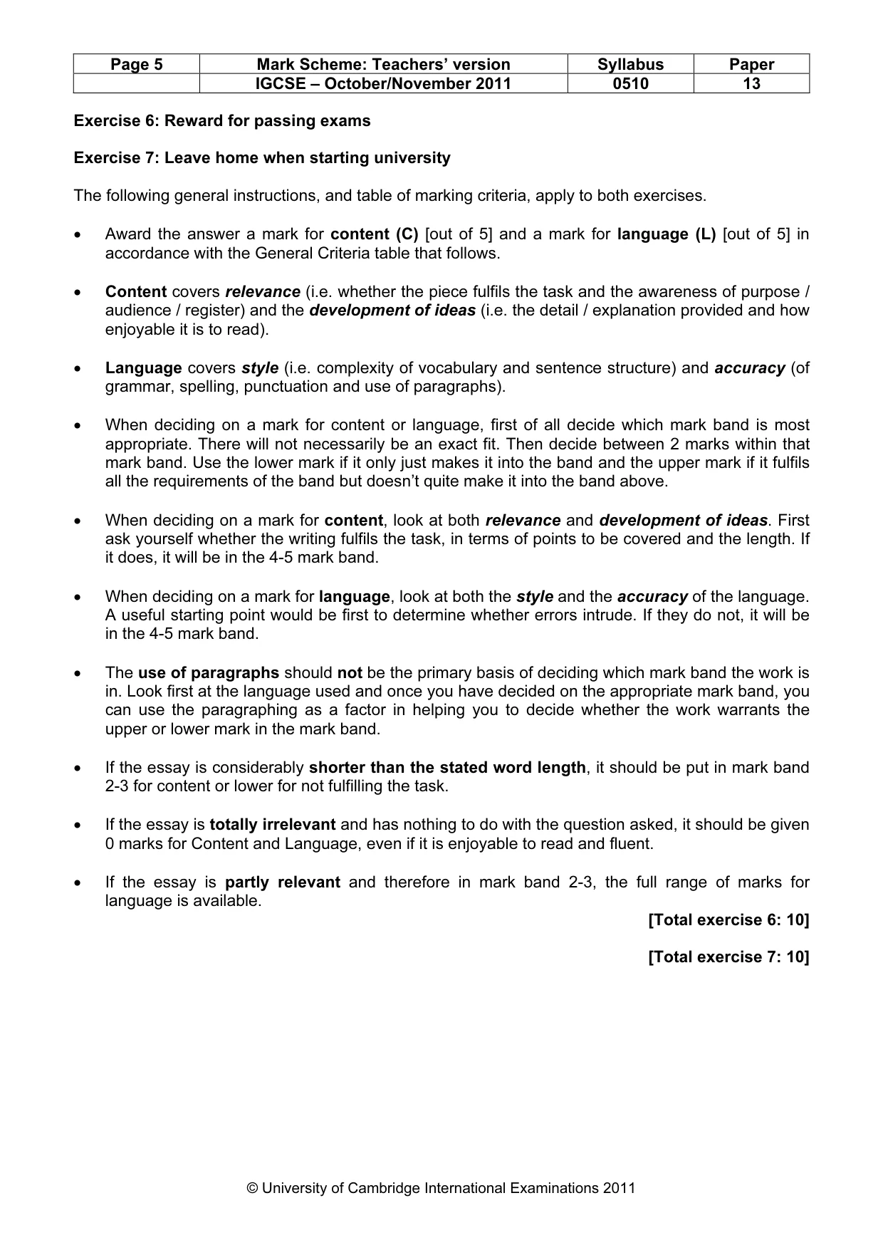 Mark scheme, page 5 of 6