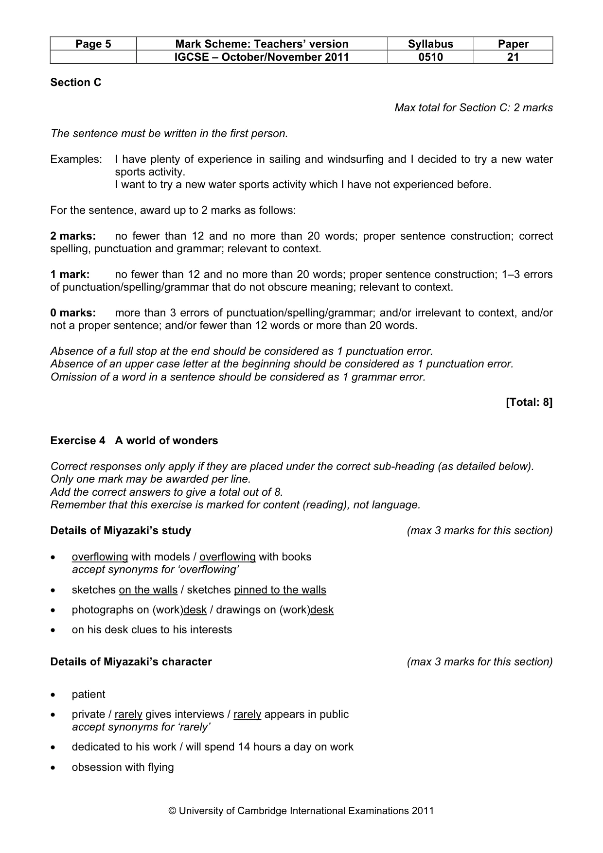 Mark scheme, page 5 of 9